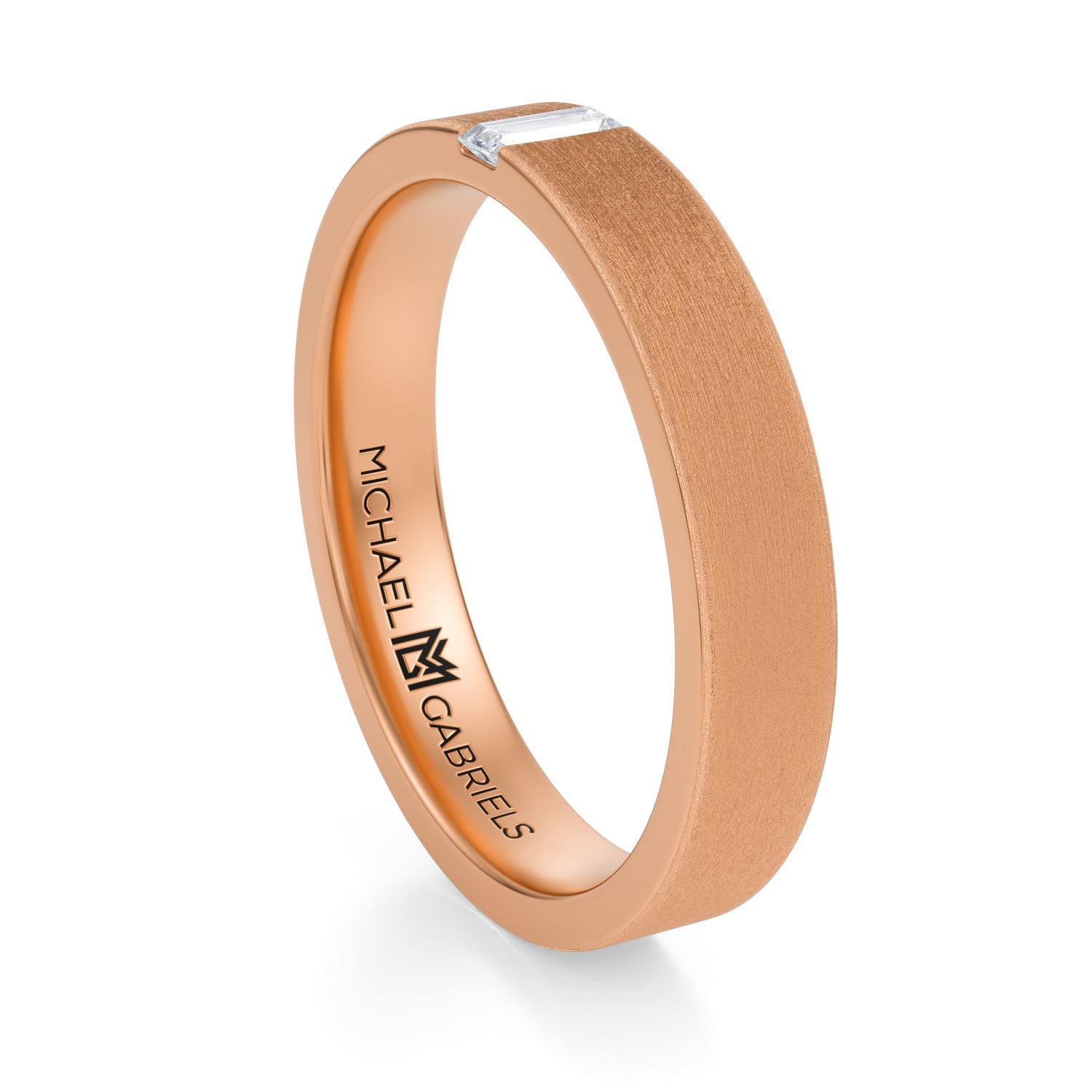 4mm Matte Brushed Band with Baguette Diamonds & Polished Sides - Michael Gabriels