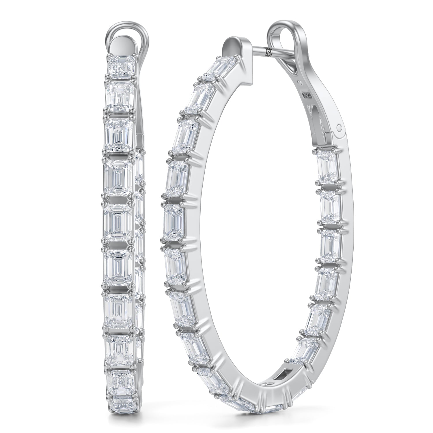 5 Carat Emerald Inside Out Lab Grown Diamond Hoop Earrings - Michael Gabriels