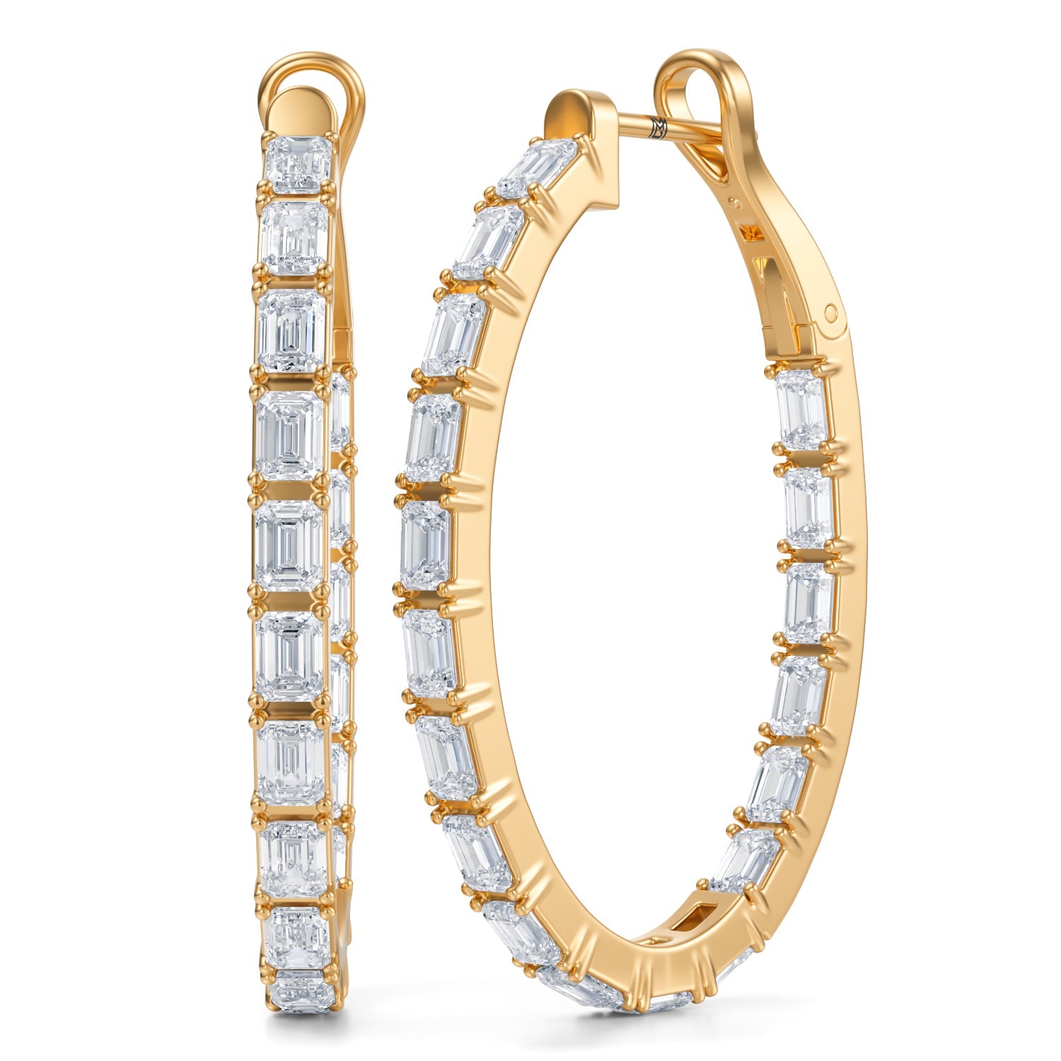 5 Carat Emerald Inside Out Lab Grown Diamond Hoop Earrings - Michael Gabriels