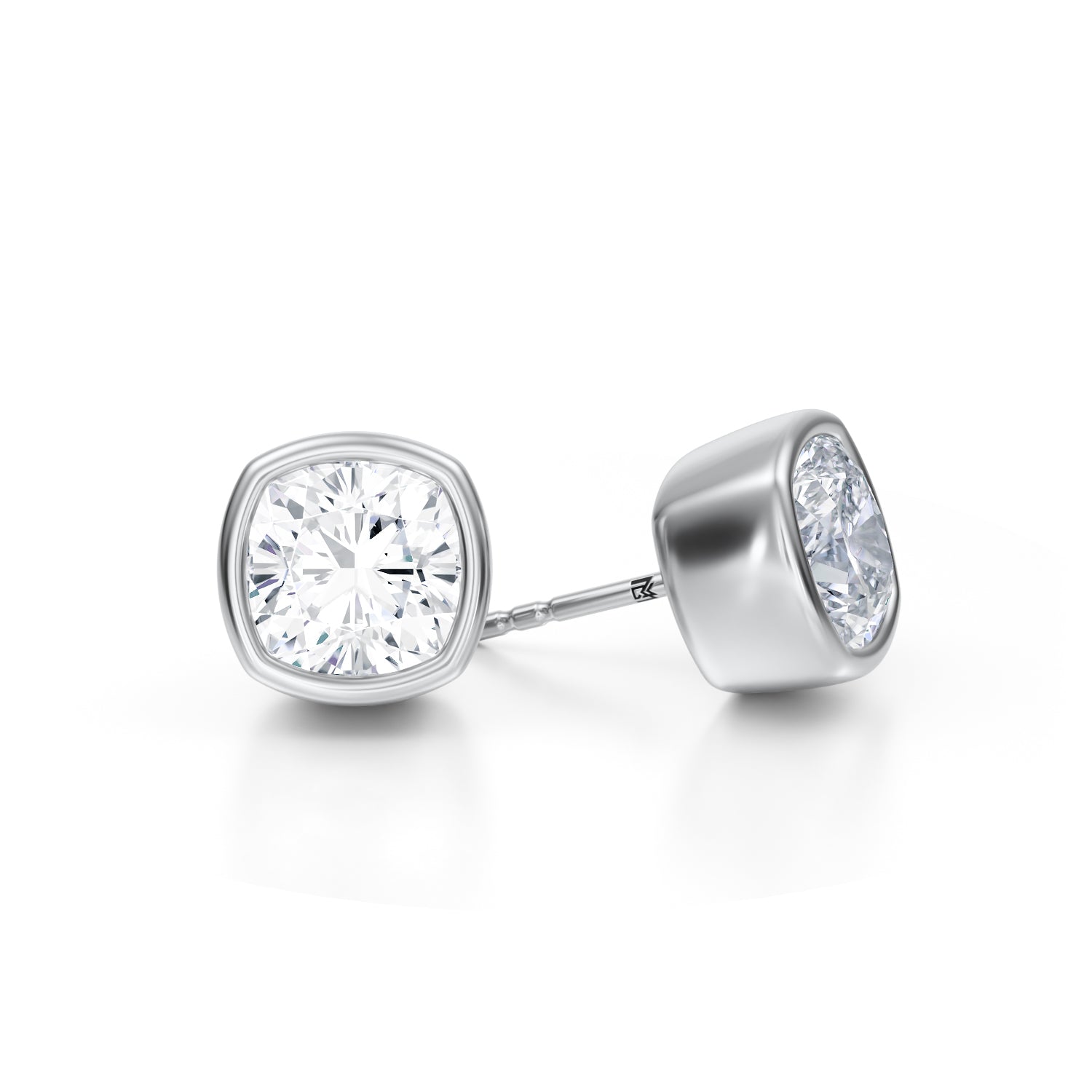 6 Carat Cushion Bezel Stud Lab Grown Diamond Earrings - Michael Gabriels