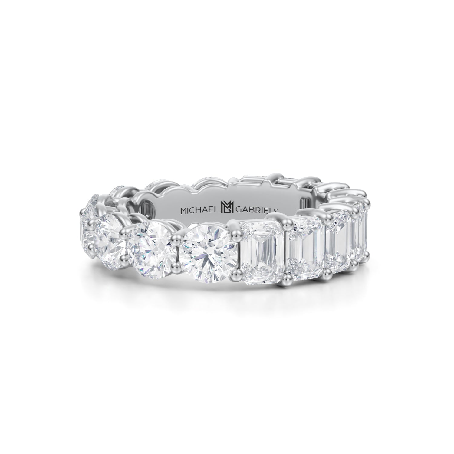 6 Carat Emerald And Round Eternity Ring - Michael Gabriels