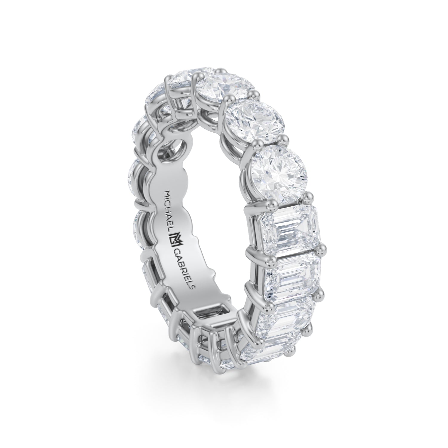 6 Carat Emerald And Round Eternity Ring - Michael Gabriels