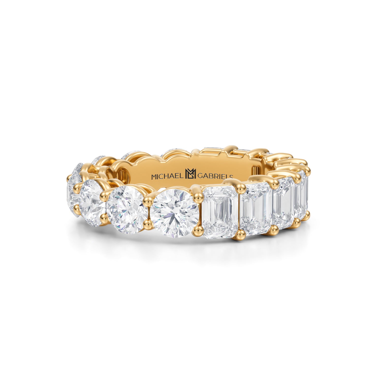 6 Carat Emerald And Round Eternity Ring - Michael Gabriels