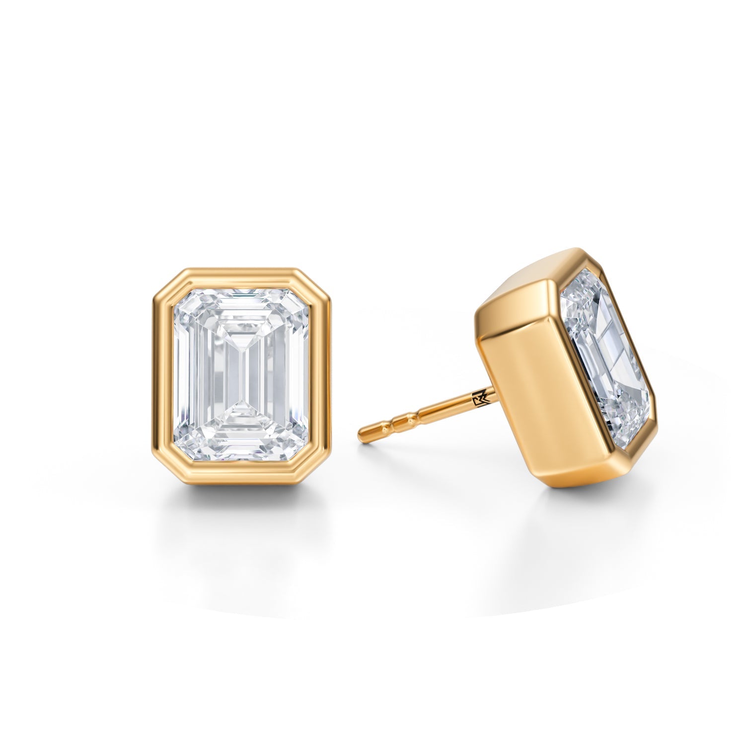 6 Carat Emerald Bezel Stud Lab Grown Diamond Earrings - Michael Gabriels