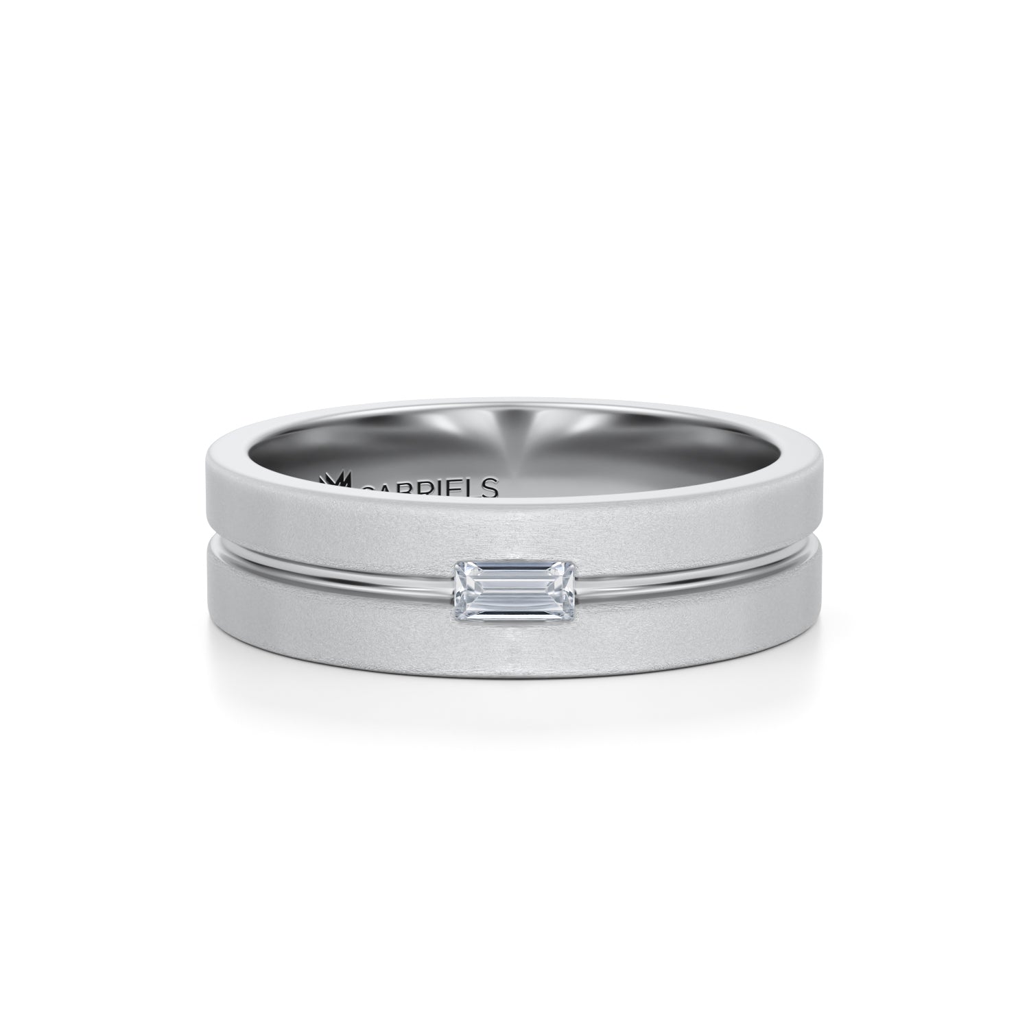 6mm Inlaid Grooved Baguette Matte Wedding Band - Michael Gabriels