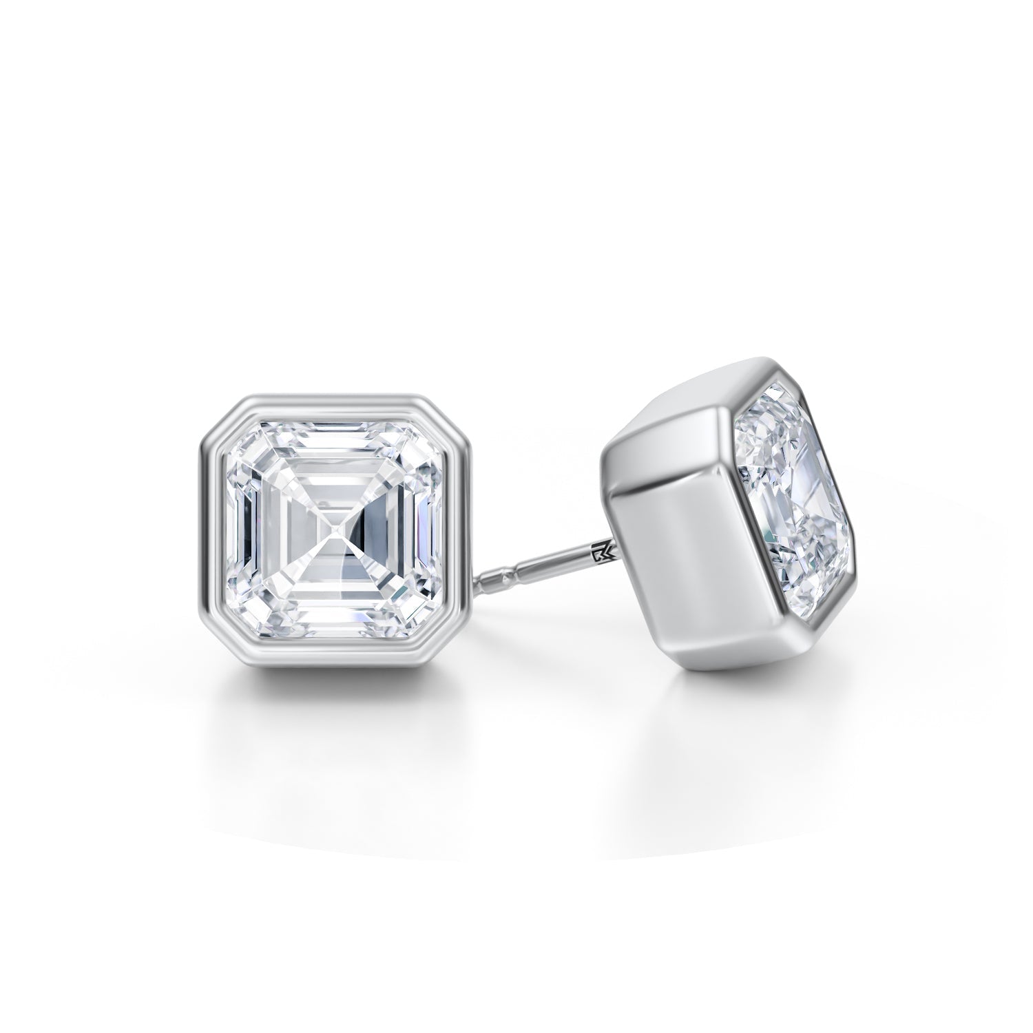 7 Carat Asscher Cut Bezel Stud Lab Grown Diamond Earrings - Michael Gabriels