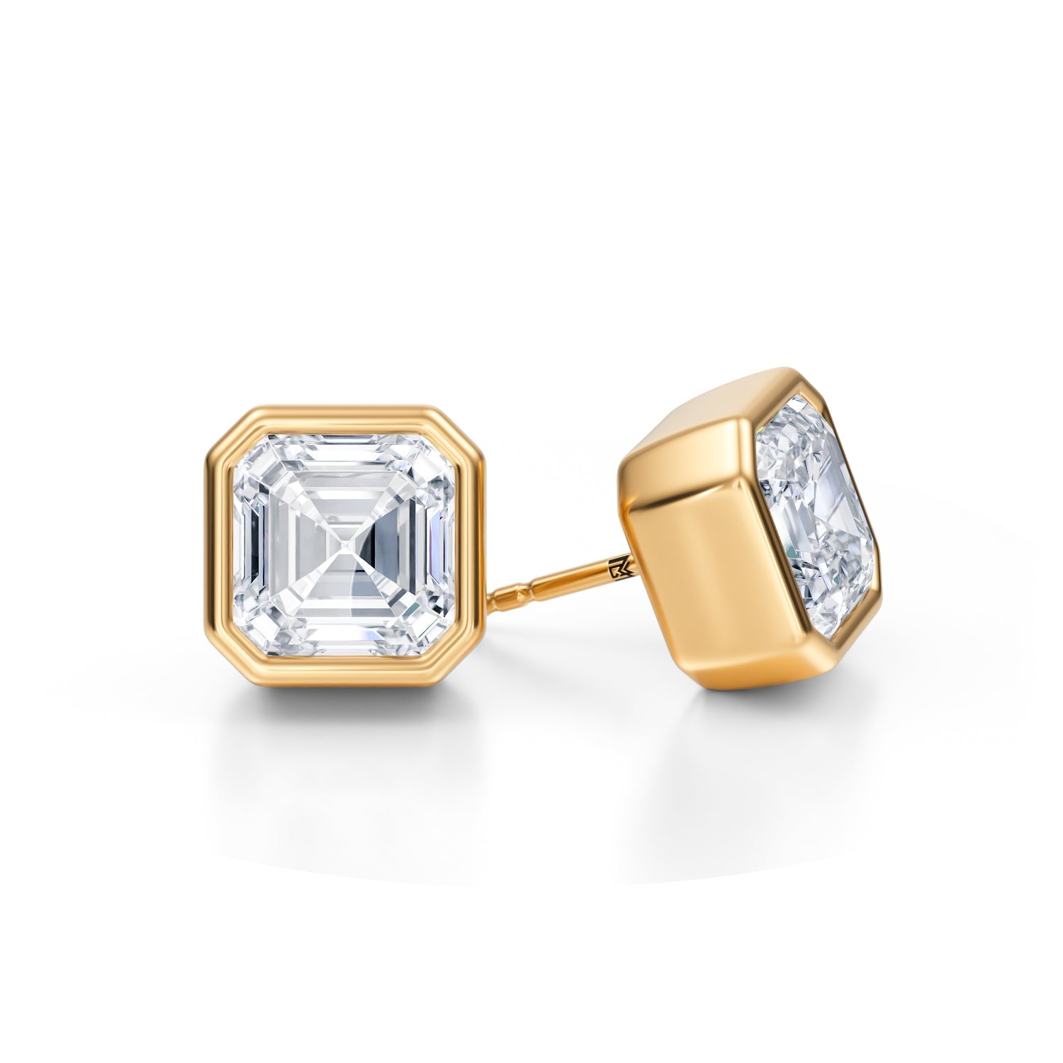 7 Carat Asscher Cut Bezel Stud Lab Grown Diamond Earrings - Michael Gabriels
