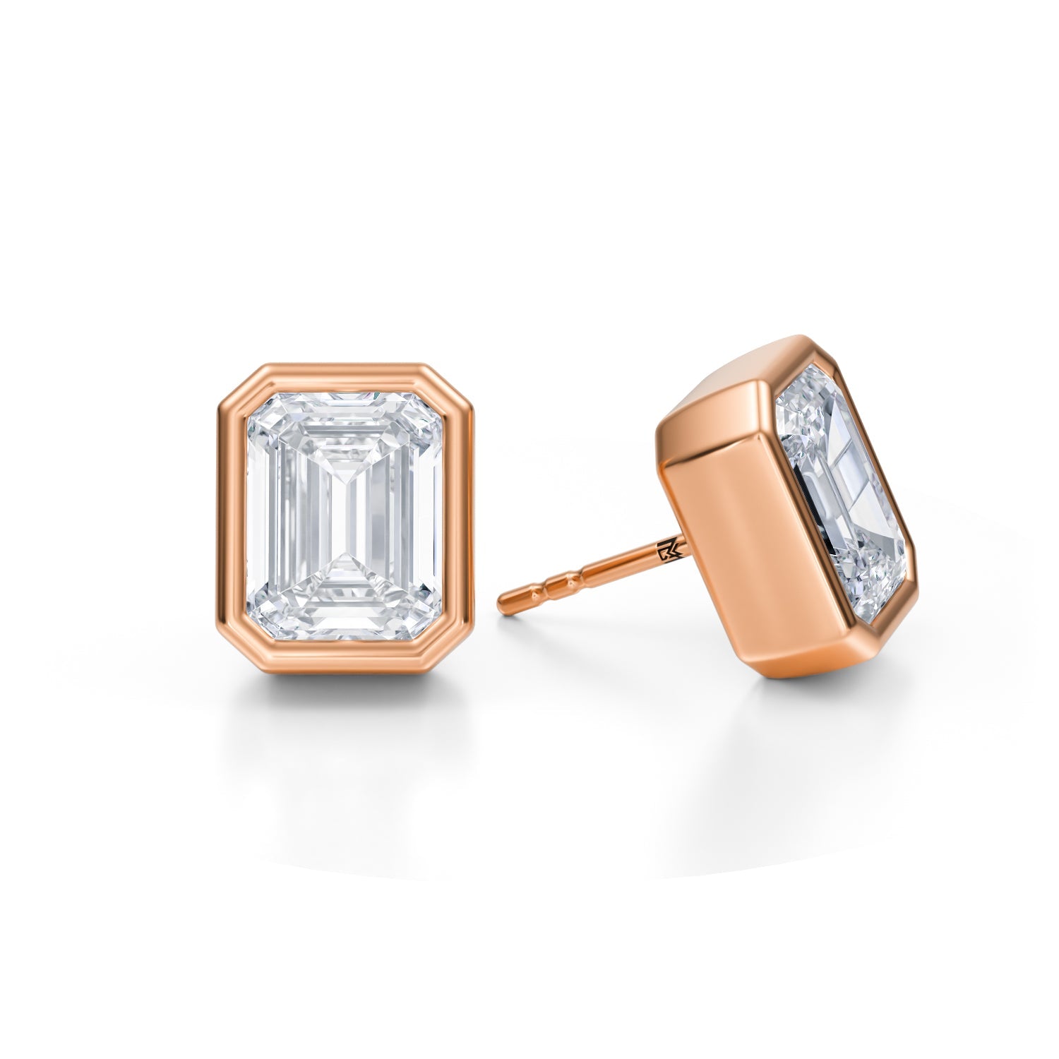 7 Carat Emerald Bezel Stud Lab Grown Diamond Earrings - Michael Gabriels