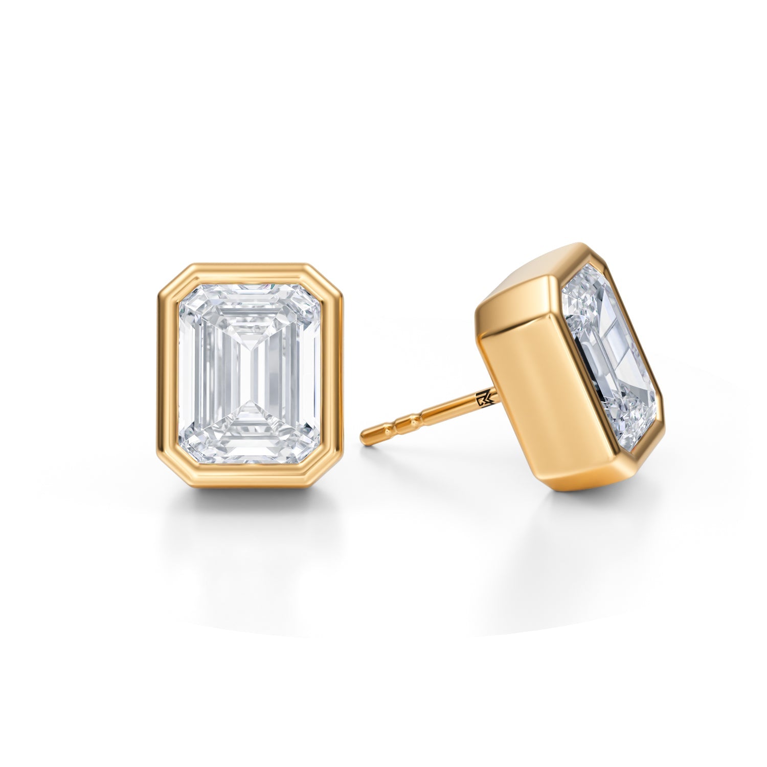 7 Carat Emerald Bezel Stud Lab Grown Diamond Earrings - Michael Gabriels