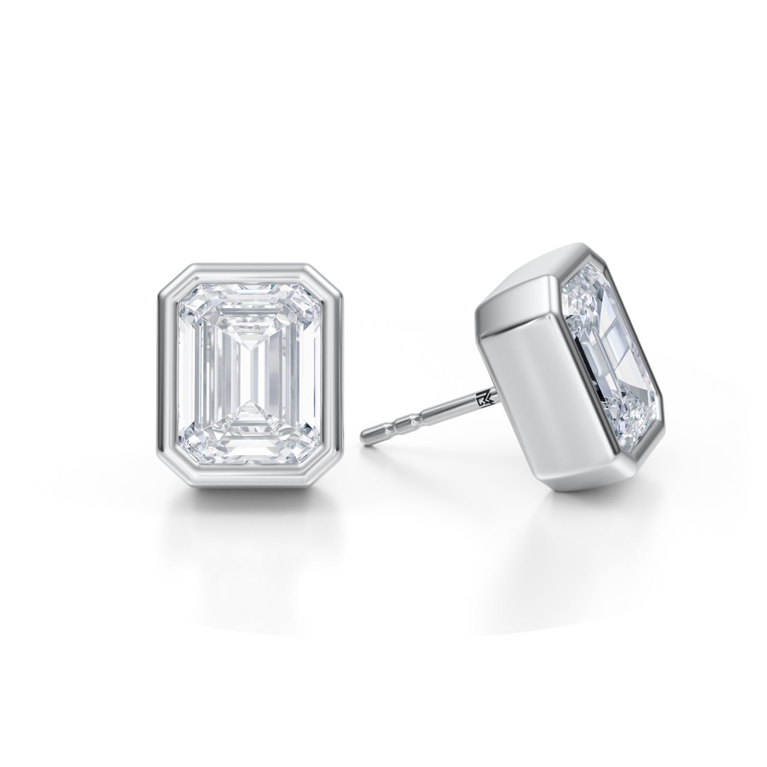 7 Carat Emerald Bezel Stud Lab Grown Diamond Earrings - Michael Gabriels