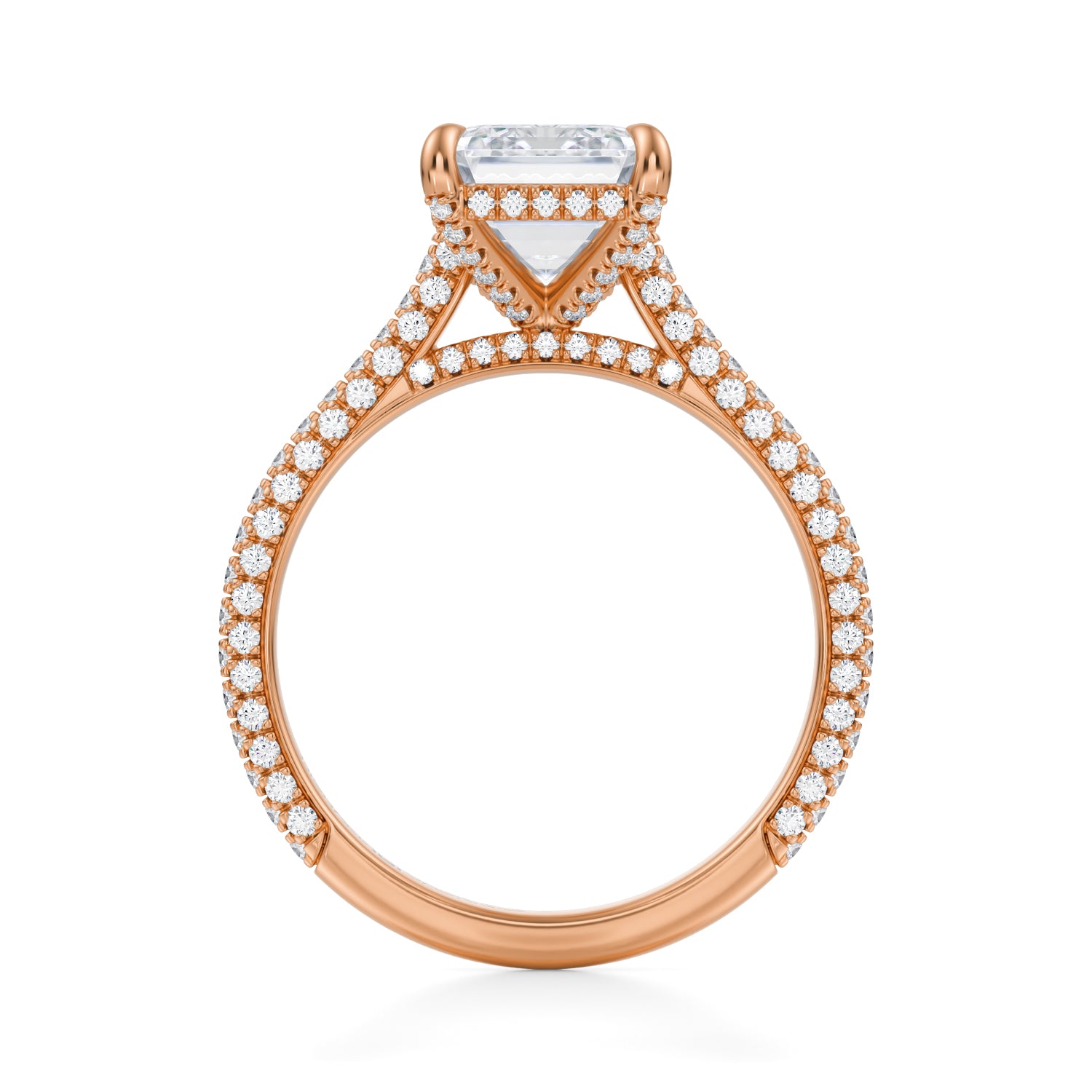 Emerald Trio Pave Cathedral Ring With Pave Basket