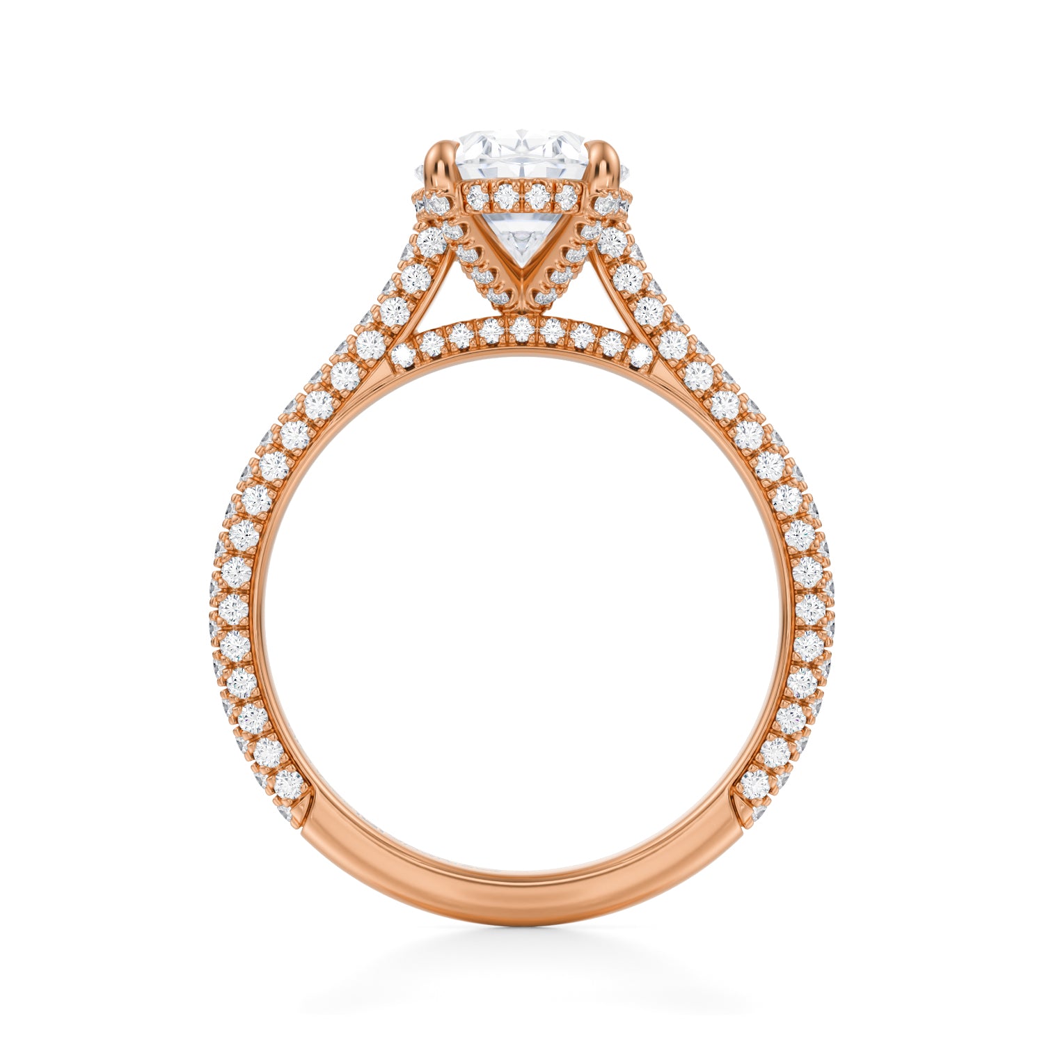 Oval Trio Pave Cathedral Ring With Pave Basket