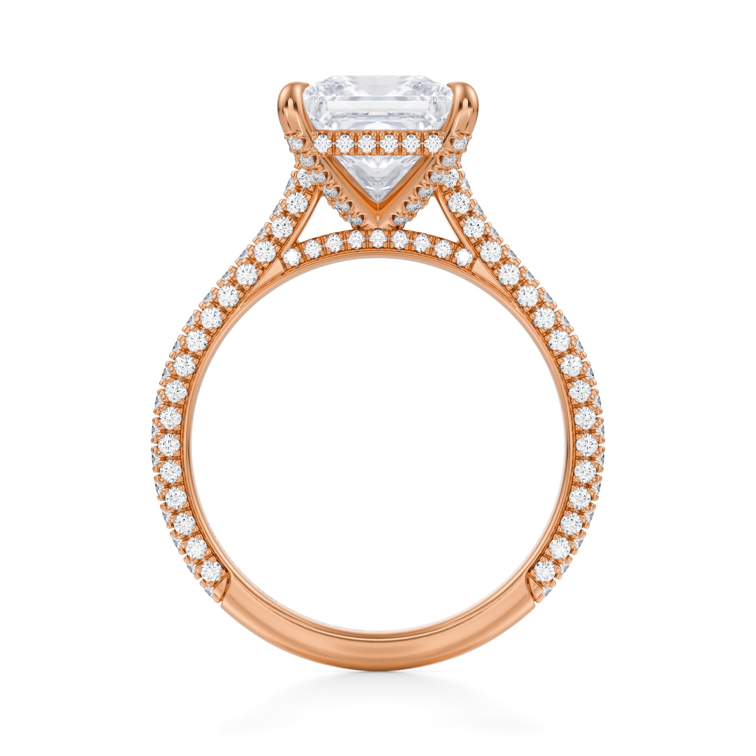 Princess Trio Pave Cathedral Ring With Pave Basket
