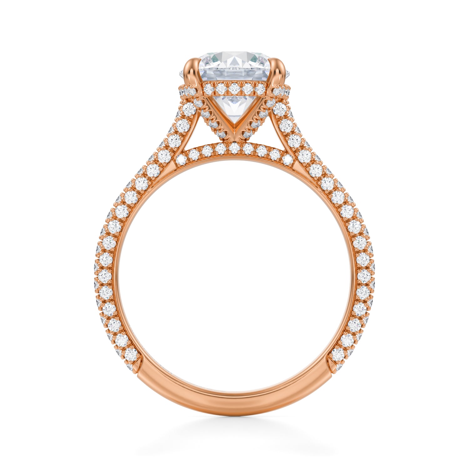 Round Trio Pave Cathedral Ring With Pave Basket