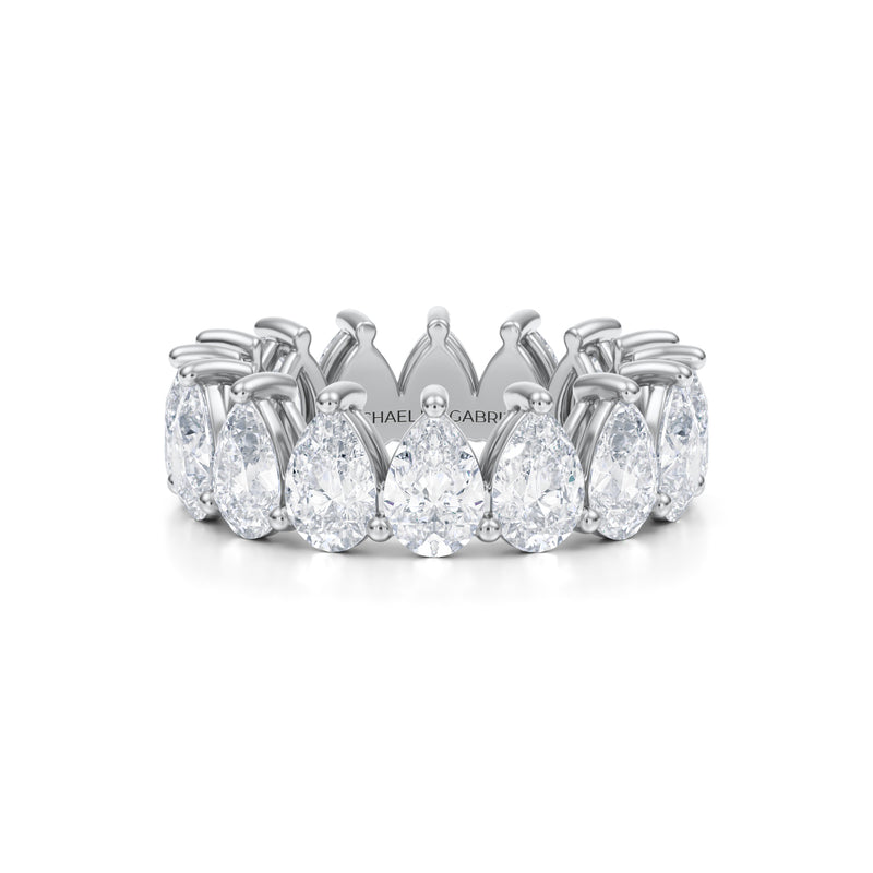 White gold eternity band with vertical pear lab-grown diamonds.