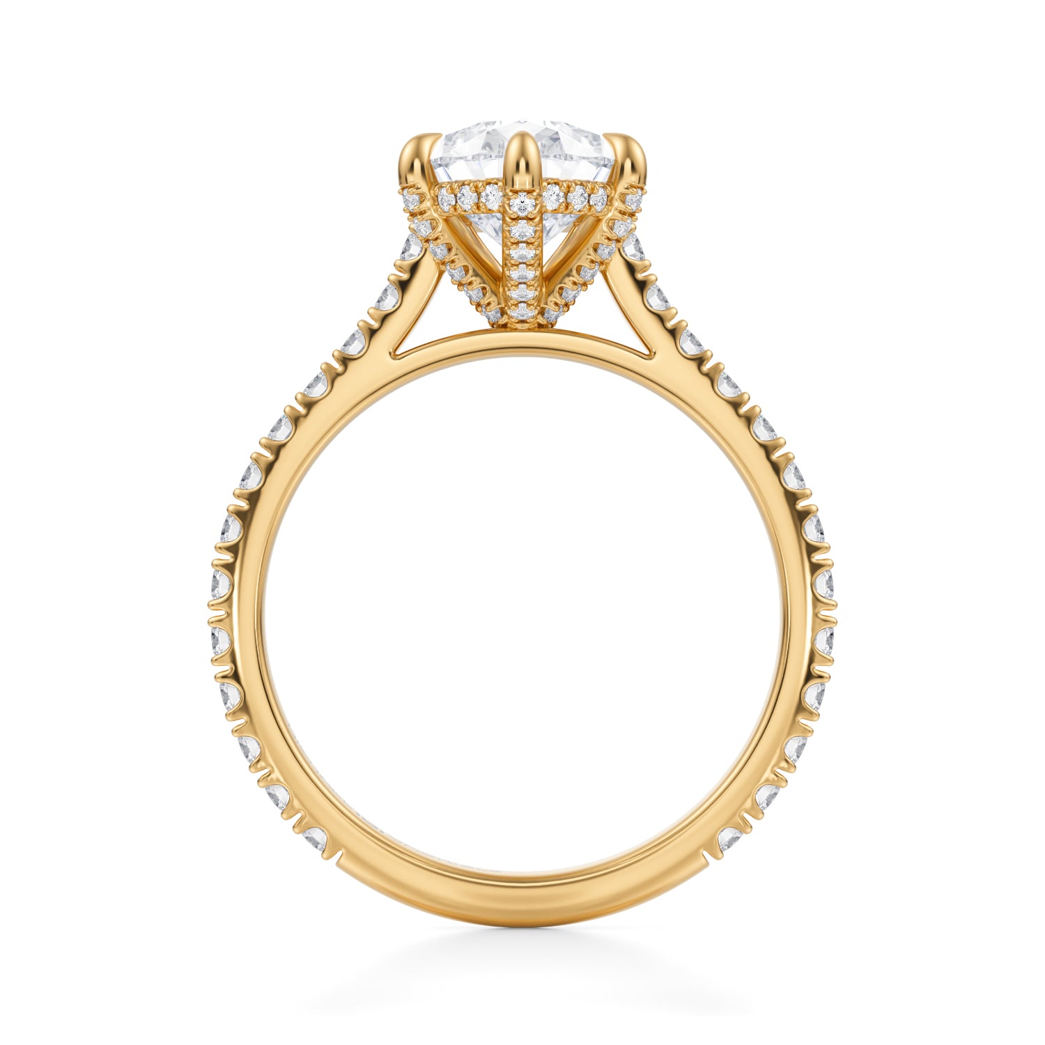 Pear Pave Cathedral Ring With Pave Basket