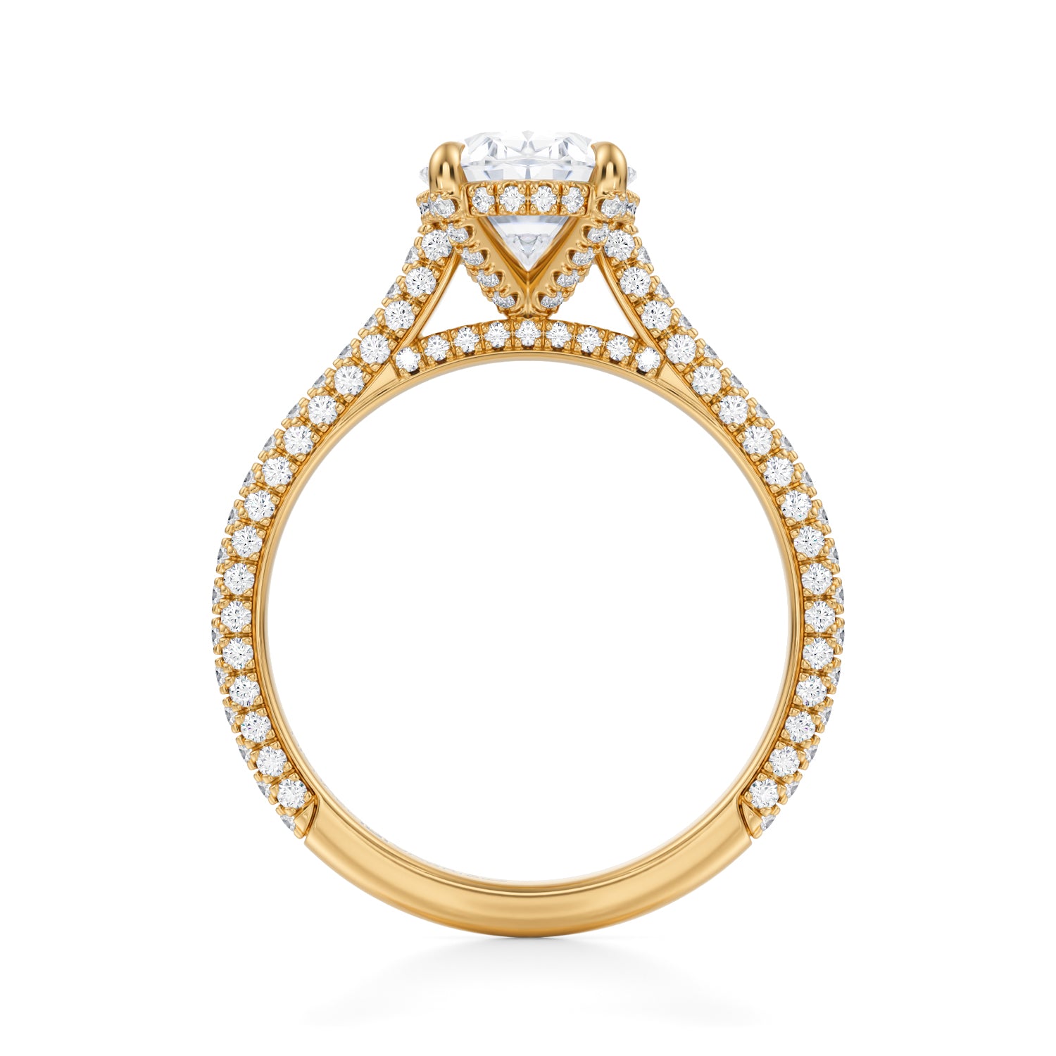 Oval Trio Pave Cathedral Ring With Pave Basket