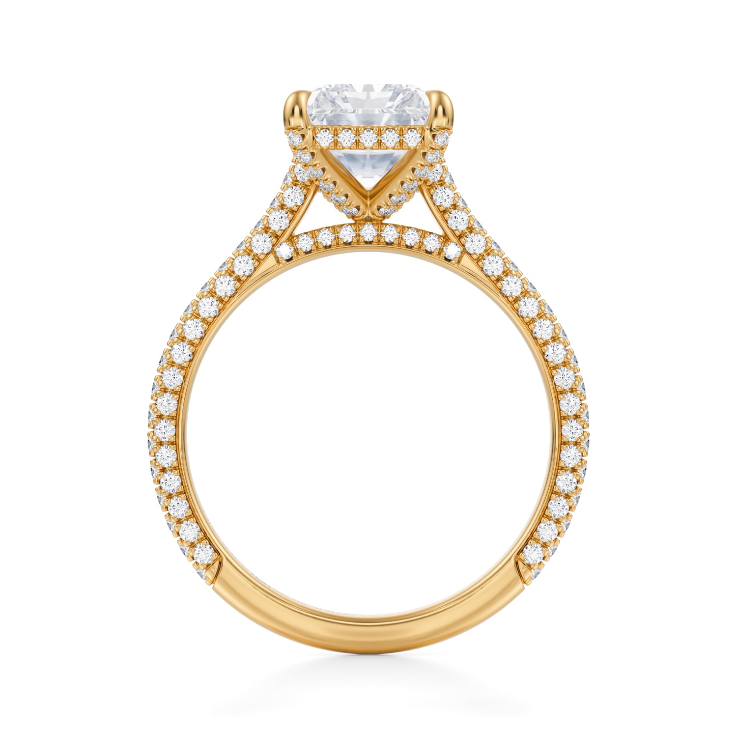 Radiant Trio Pave Cathedral Ring With Pave Basket