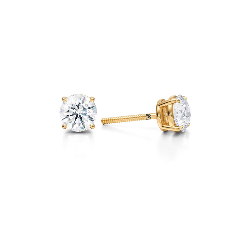 Yellow gold lab diamond stud earrings, 1.5 carats.