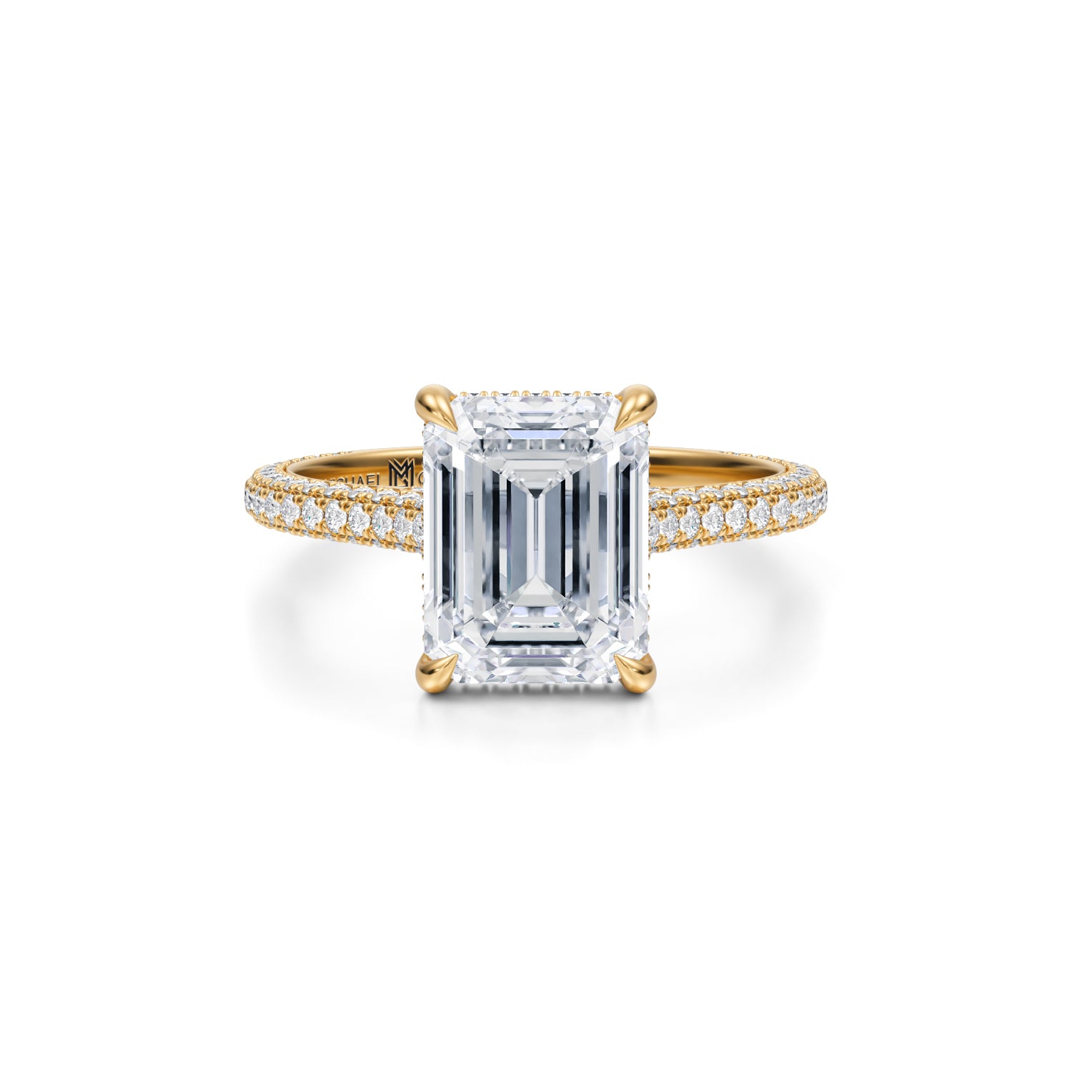 Emerald Trio Pave Cathedral Ring With Pave Basket