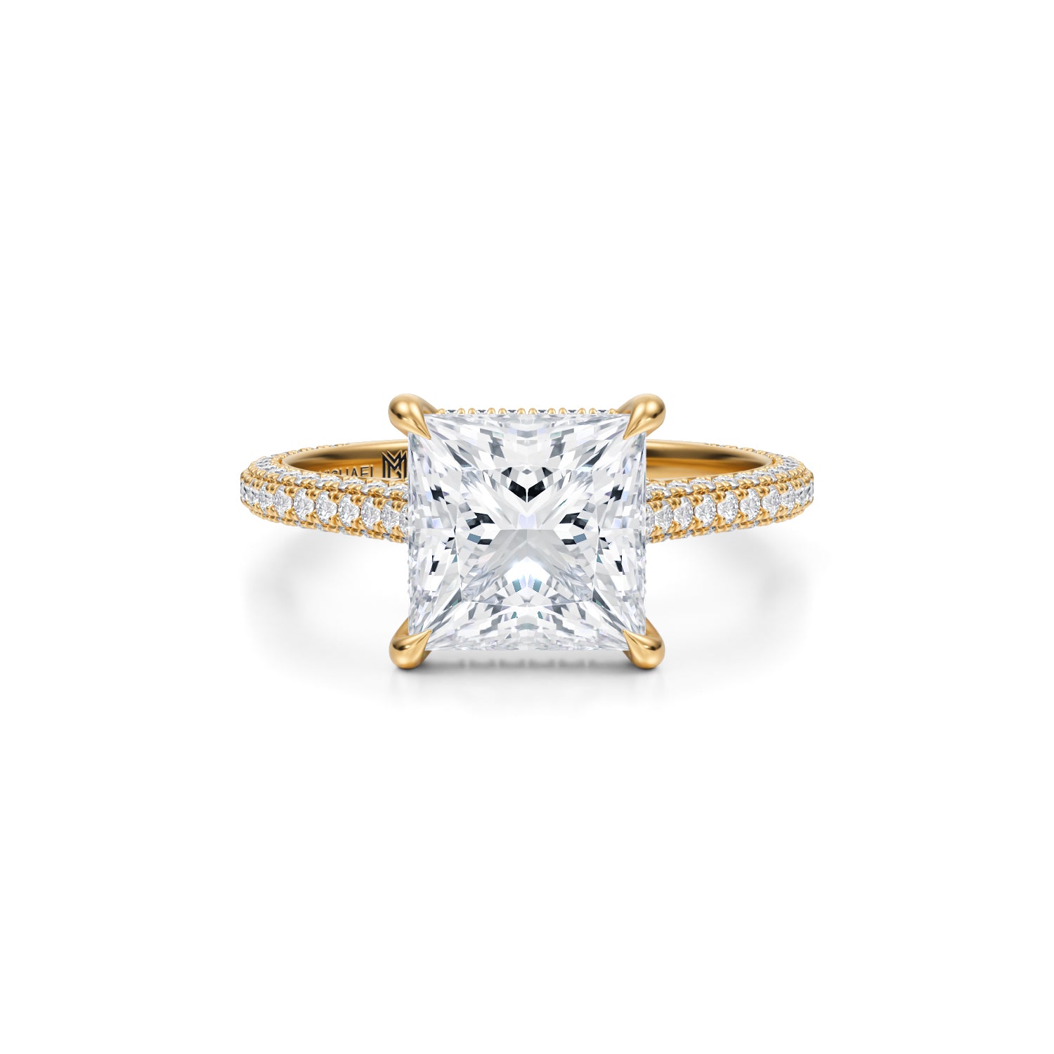 Princess Trio Pave Cathedral Ring With Pave Basket