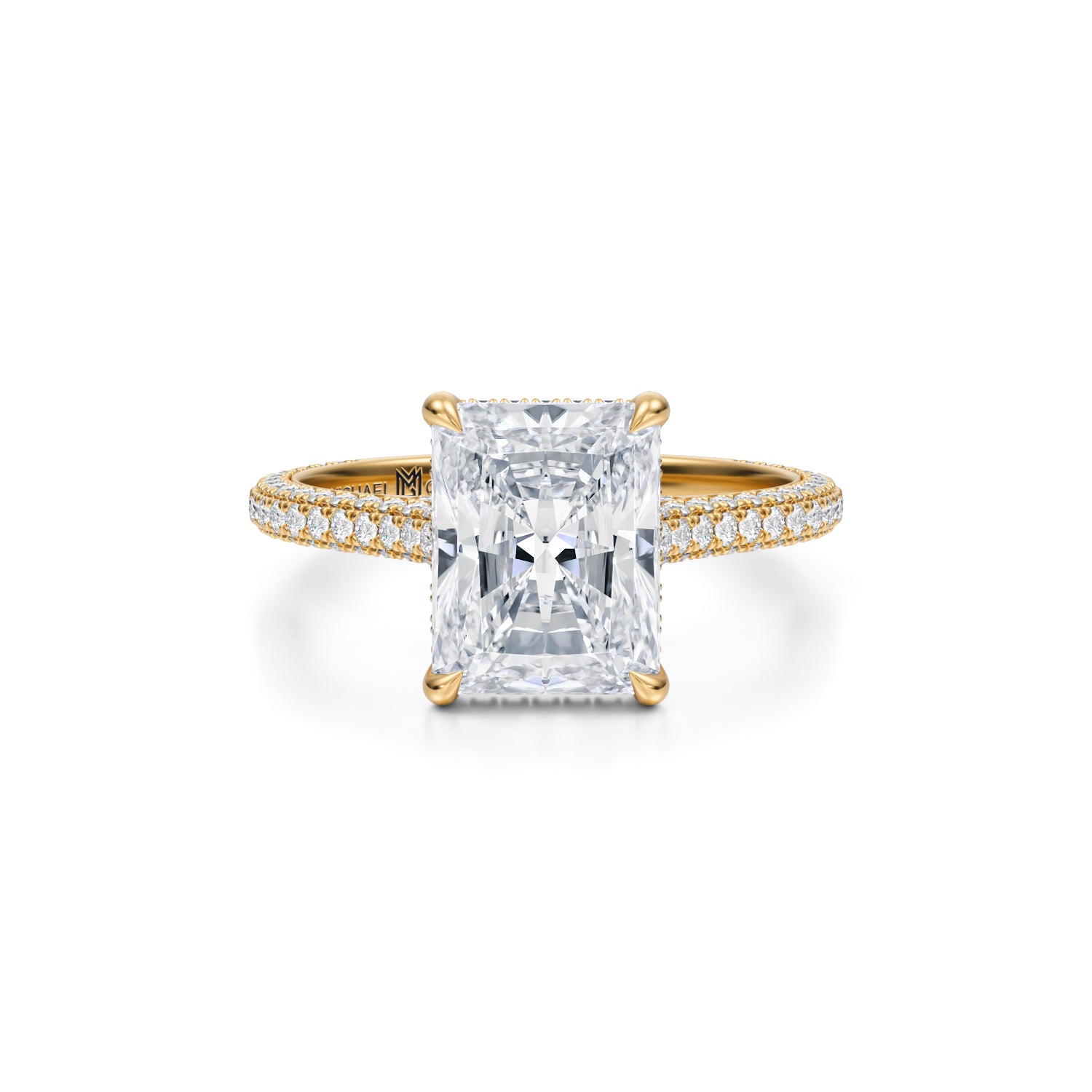 Radiant Trio Pave Cathedral Ring With Pave Basket