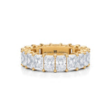 Radiant lab-grown diamond eternity band in yellow gold.