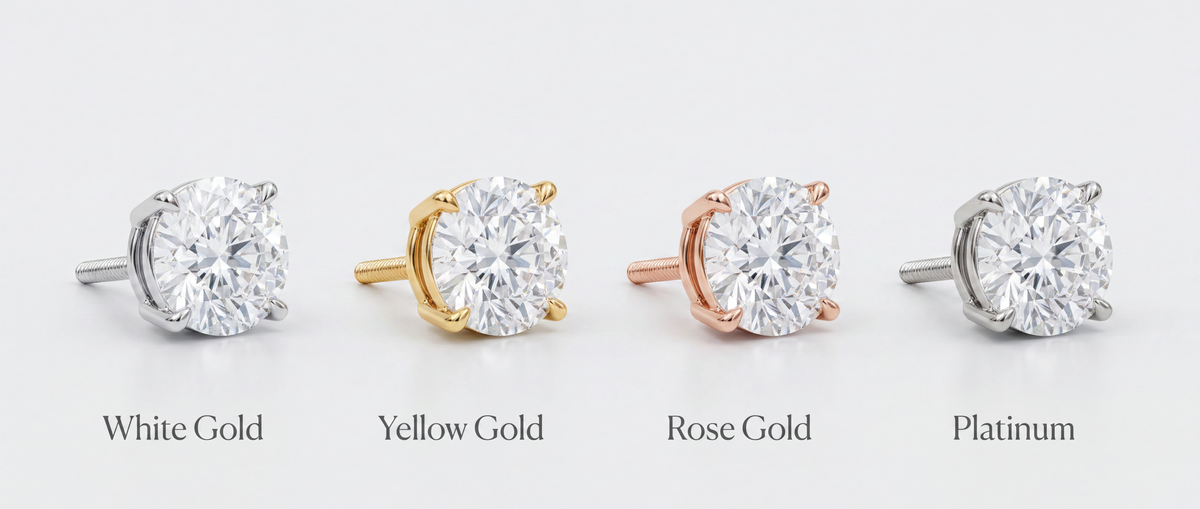 Image showing Lab Grown Stud Earrings in White Gold, Yellow Gold, Rose gold and Platinum