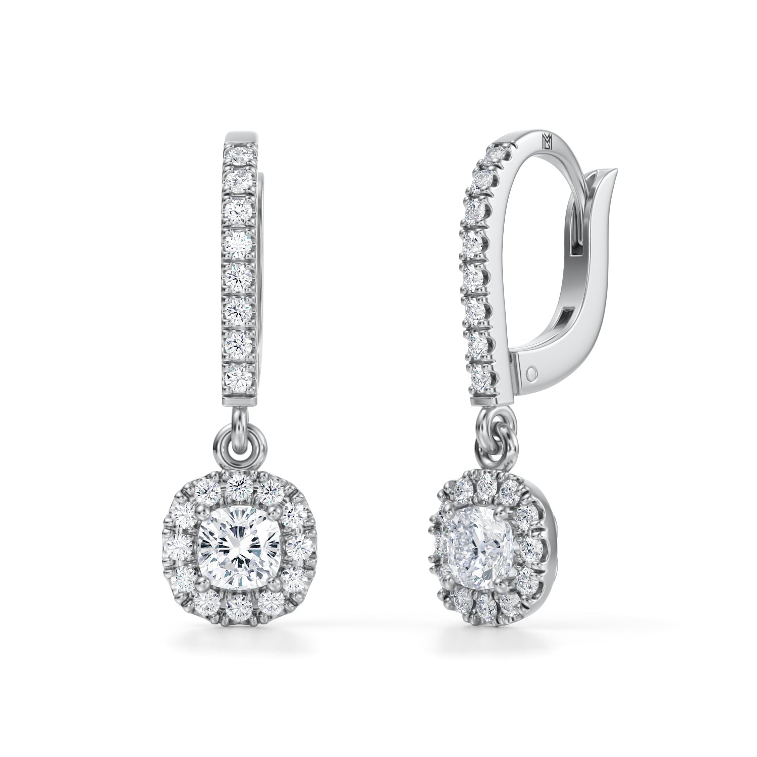 Cushion Halo Drop Earrings - Michael Gabriels