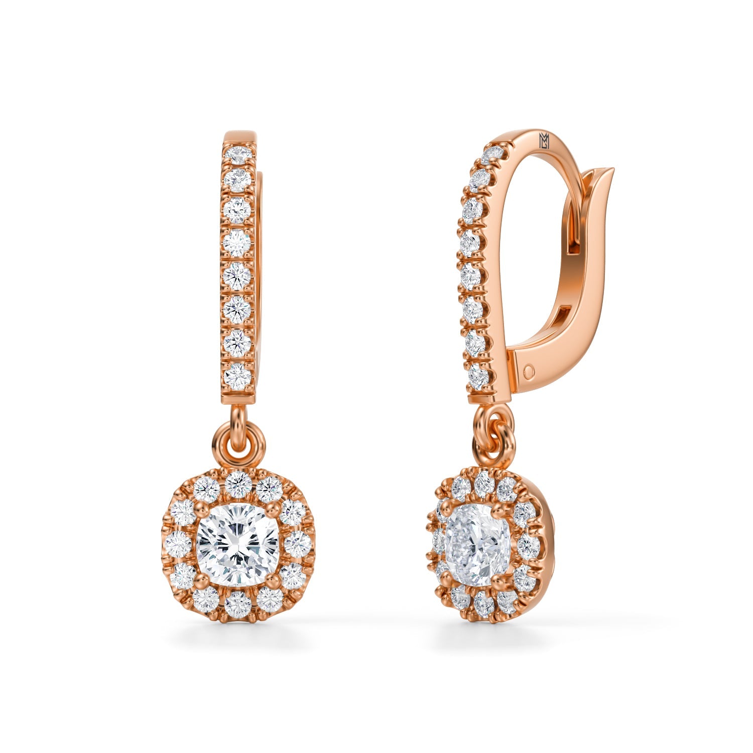 Cushion Halo Drop Earrings - Michael Gabriels