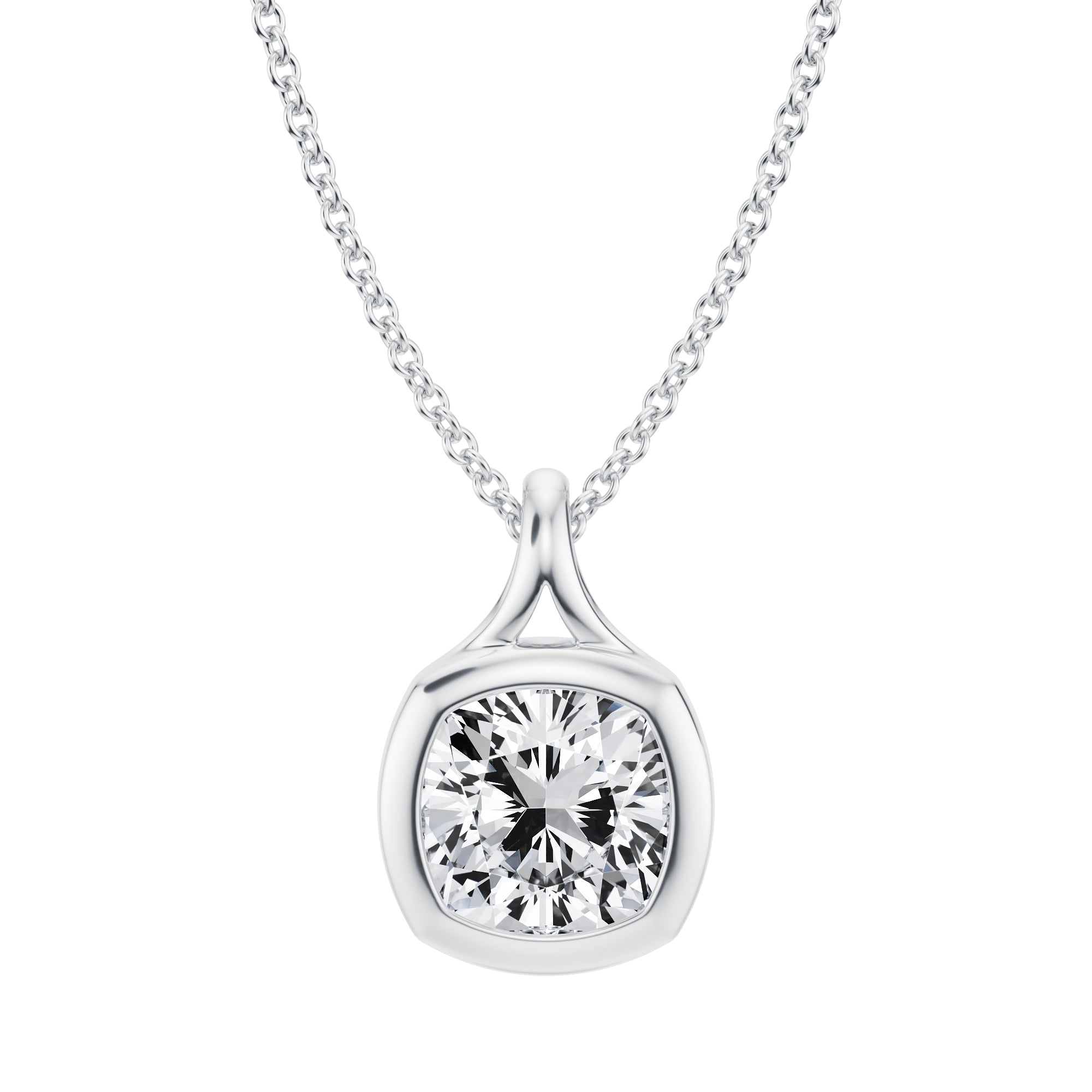 Cushion Lab Grown Diamond Bezel Necklace - 2 Carat - Michael Gabriels
