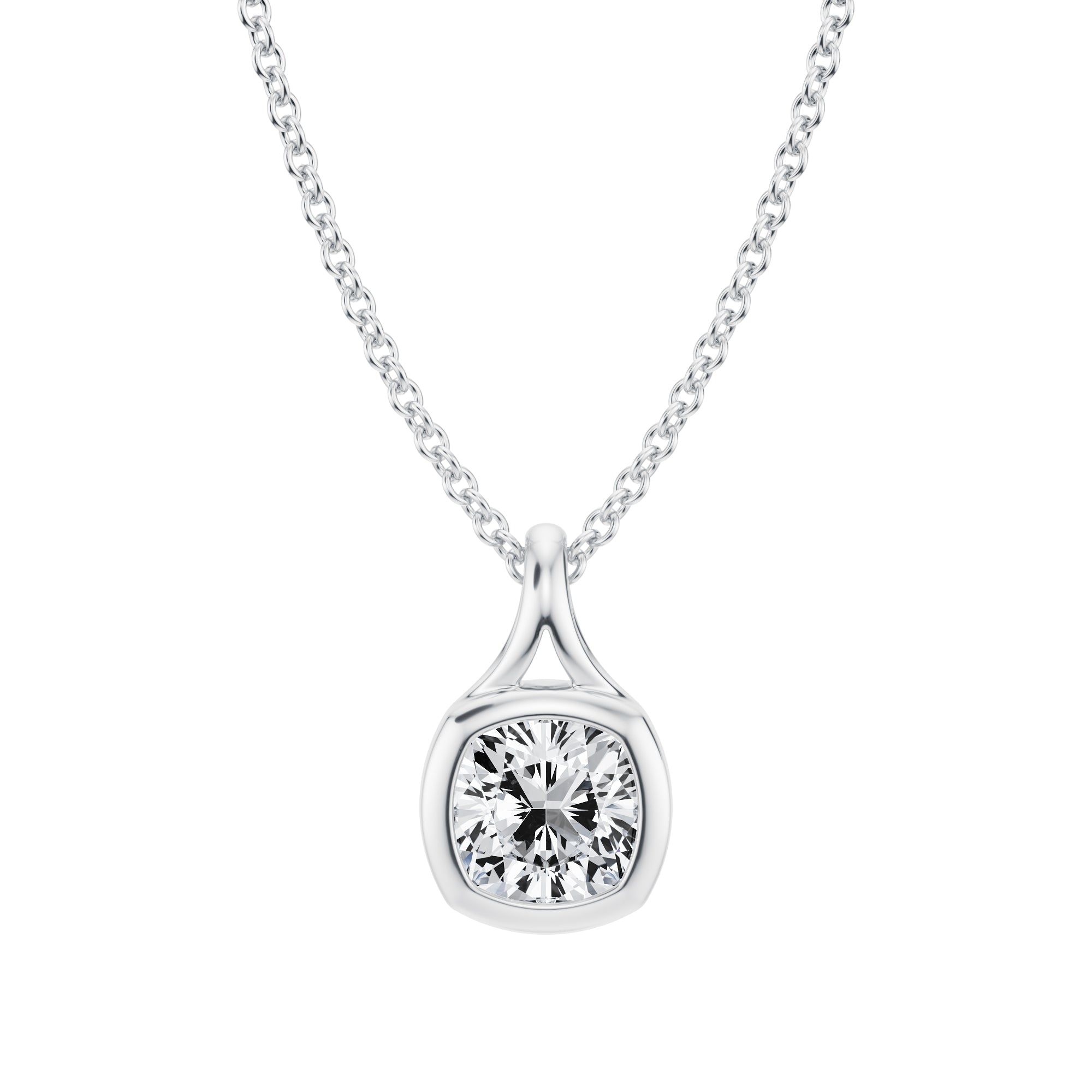 Cushion Lab Grown Diamond Bezel Necklace - 3/4 Carat - Michael Gabriels