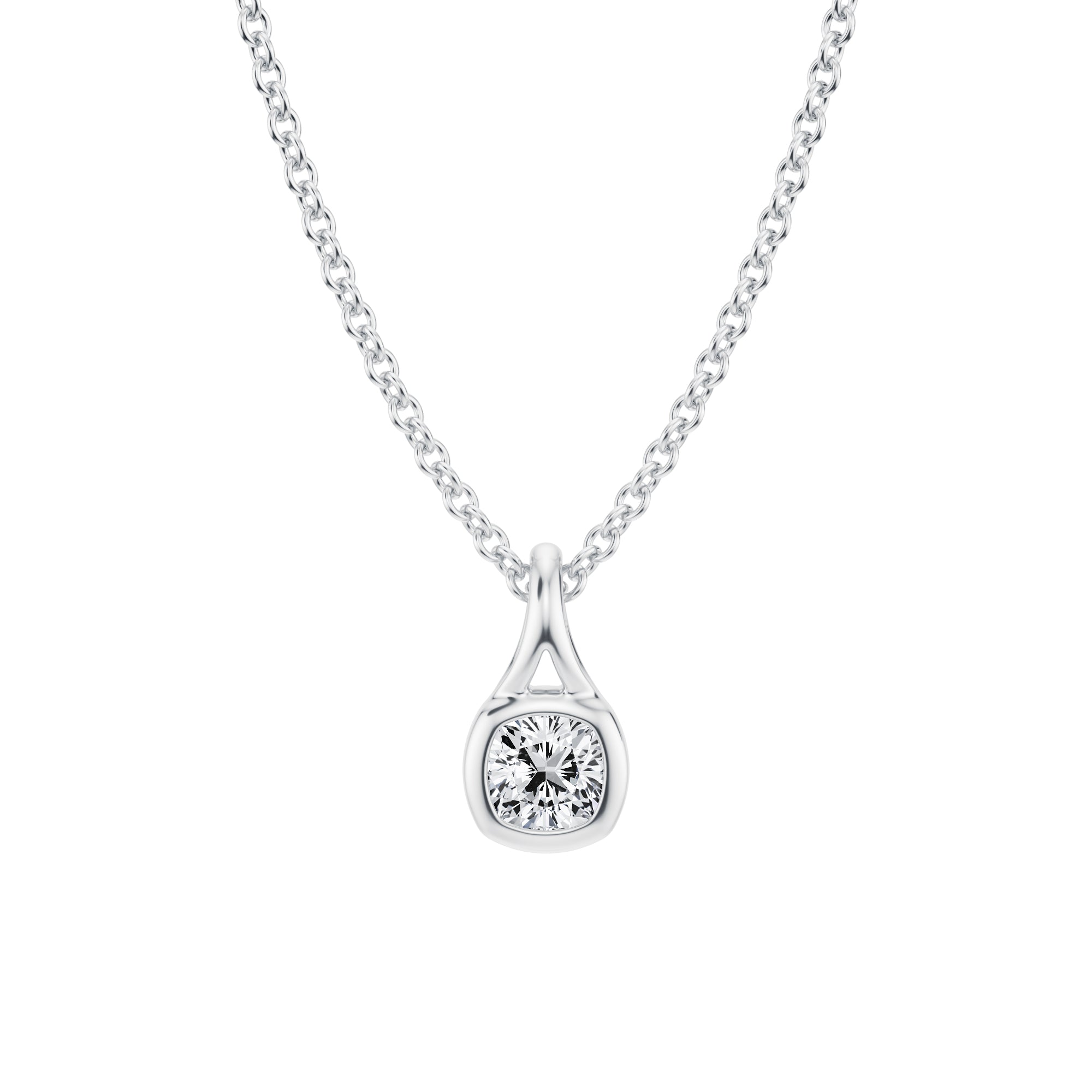 Cushion Lab Grown Diamond Bezel Necklace - Michael Gabriels