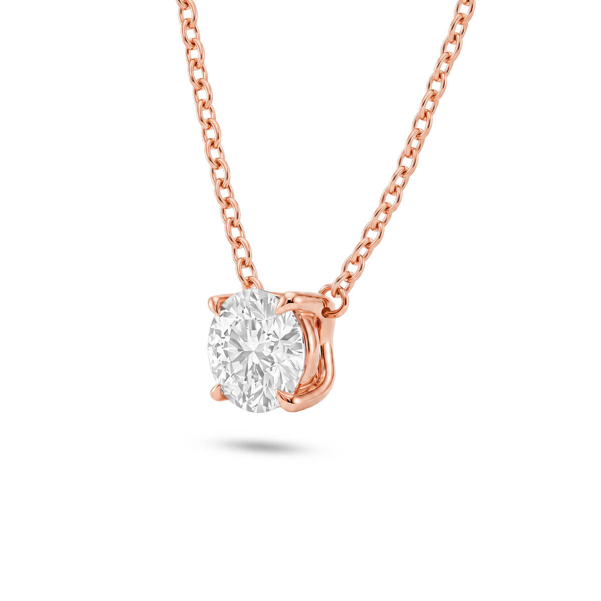 3 Carat Round Lab Grown Diamond Floating Pendant Necklace in 14K Rose Gold, side view