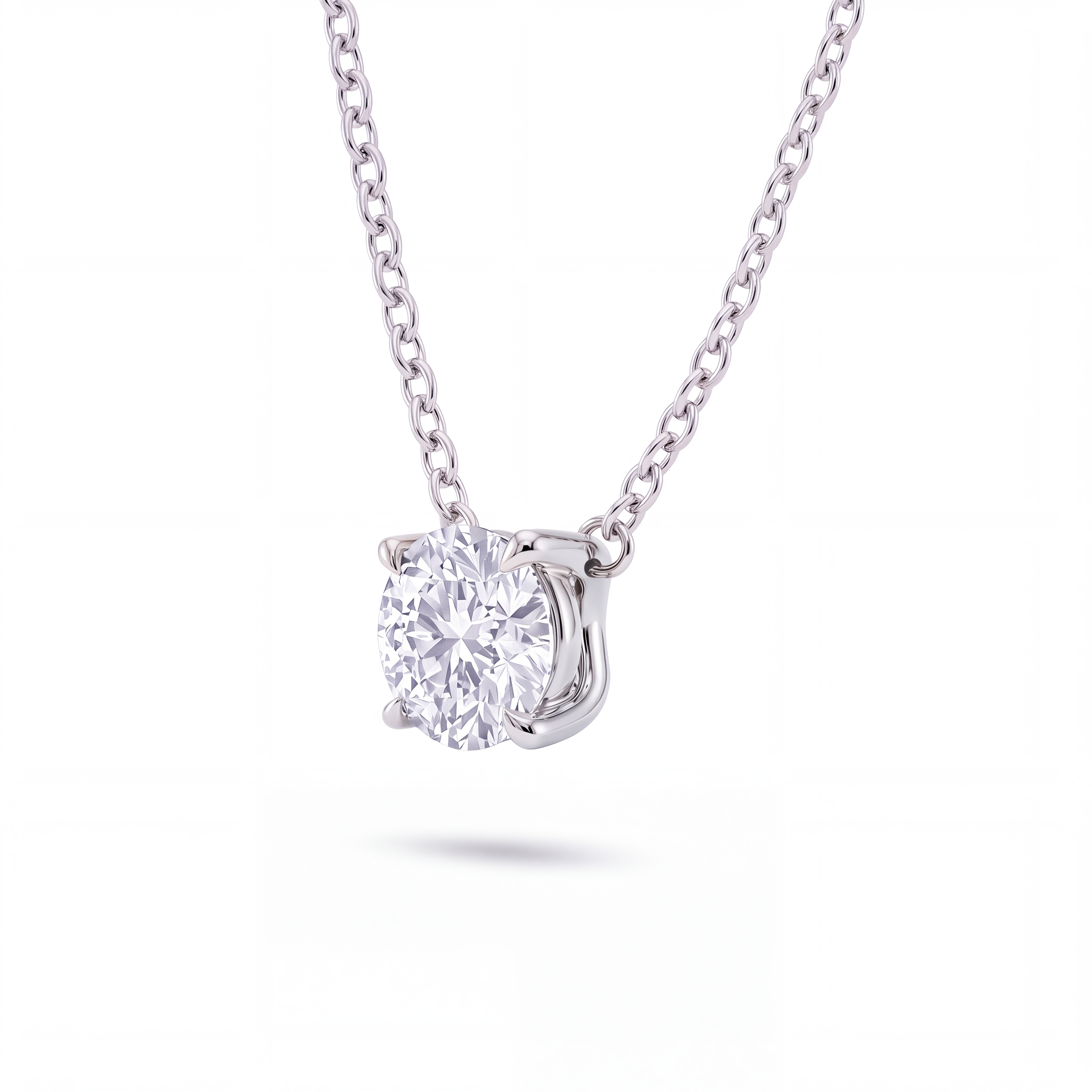 3 Carat Round Lab Grown Diamond Floating Pendant Necklace in 14K White Gold, side view