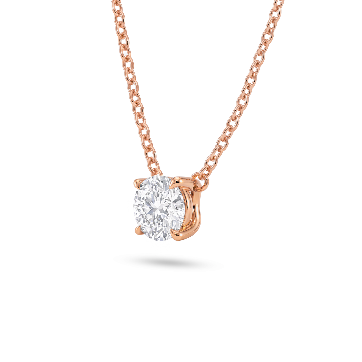 2 Carat Round Lab Grown Diamond Floating Pendant Necklace in 14K Rose Gold, side view
