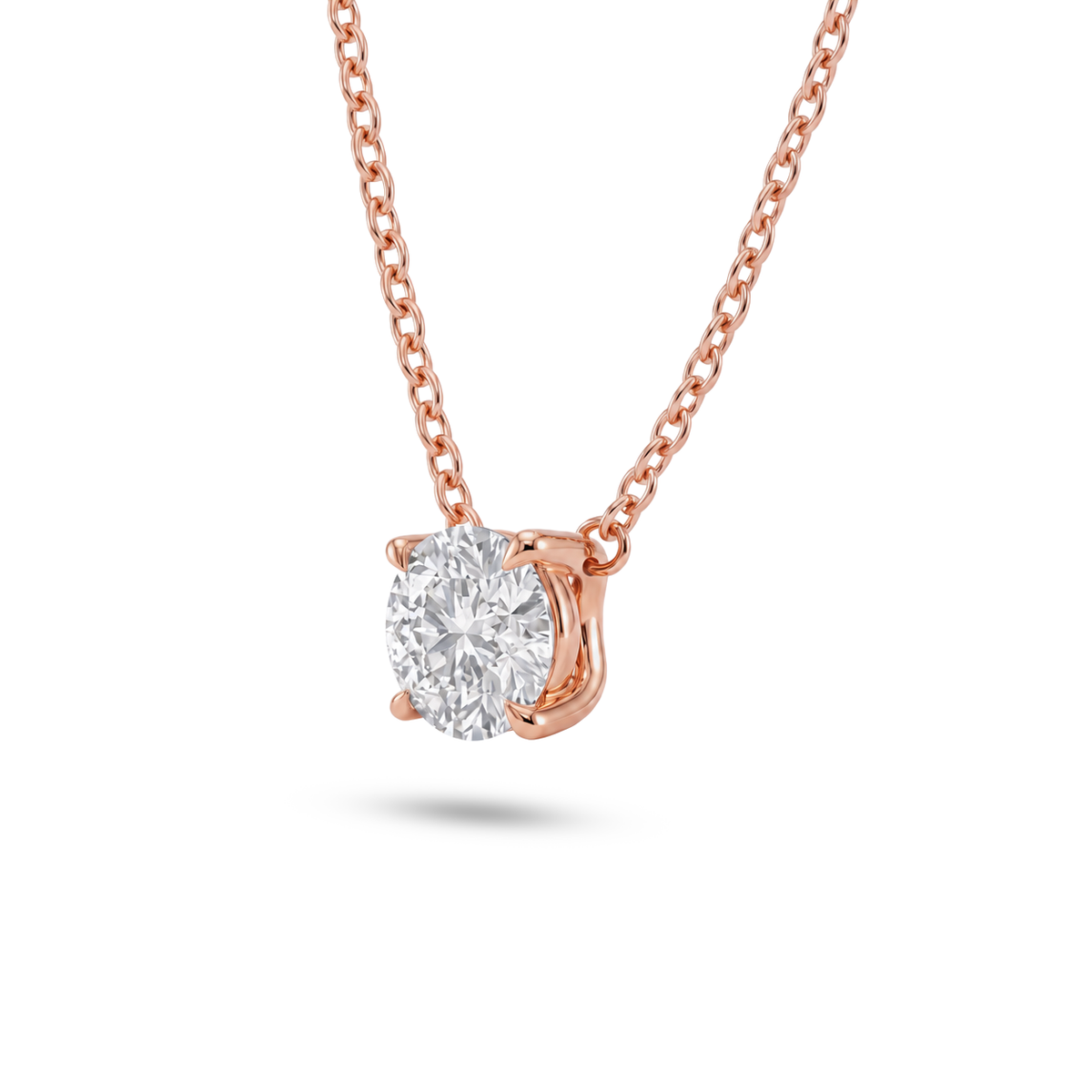 2.5 Carat Round Lab Grown Diamond Floating Pendant Necklace in 14K Rose Gold, side view