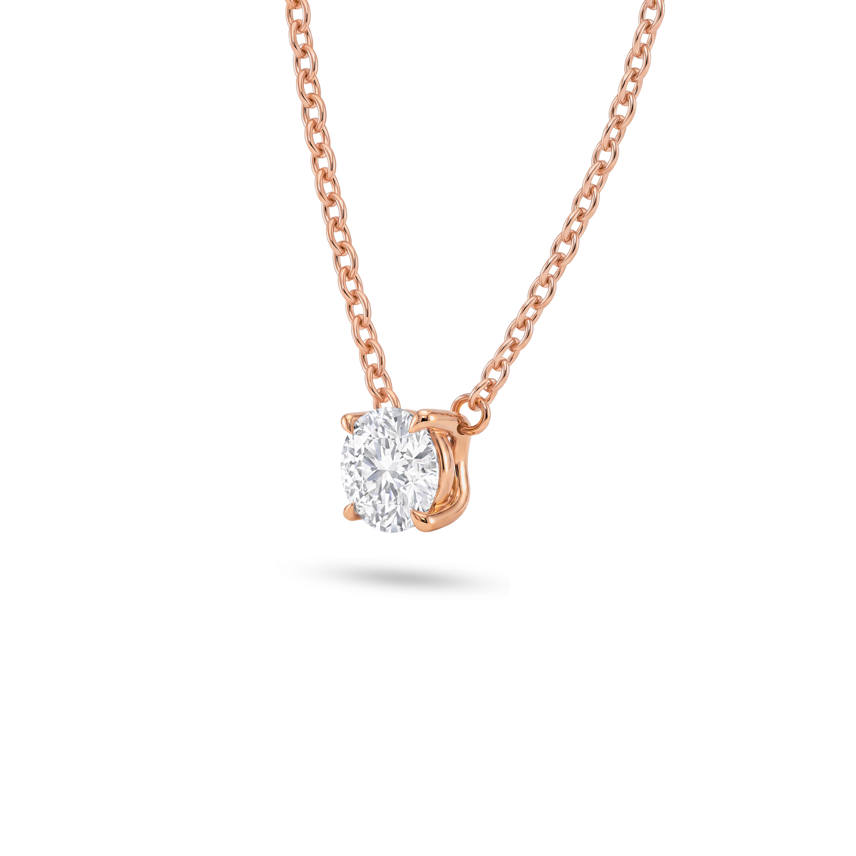 1 Carat Round Lab Grown Diamond Floating Pendant Necklace in 14K Rose Gold, side view