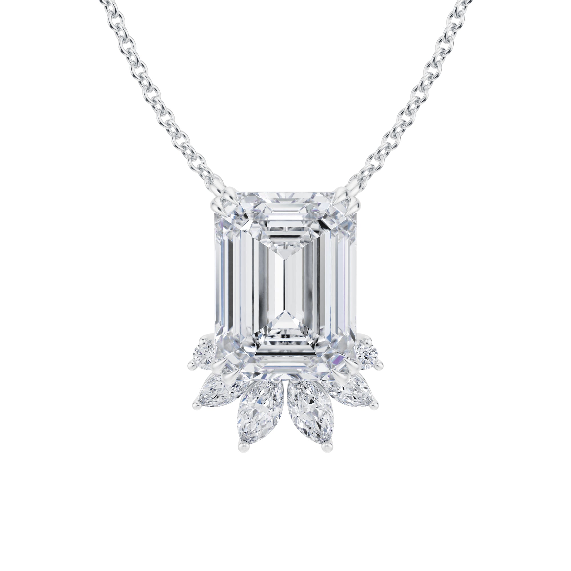 Emerald And Marquise Mixed Cluster Pendant Necklace - Michael Gabriels