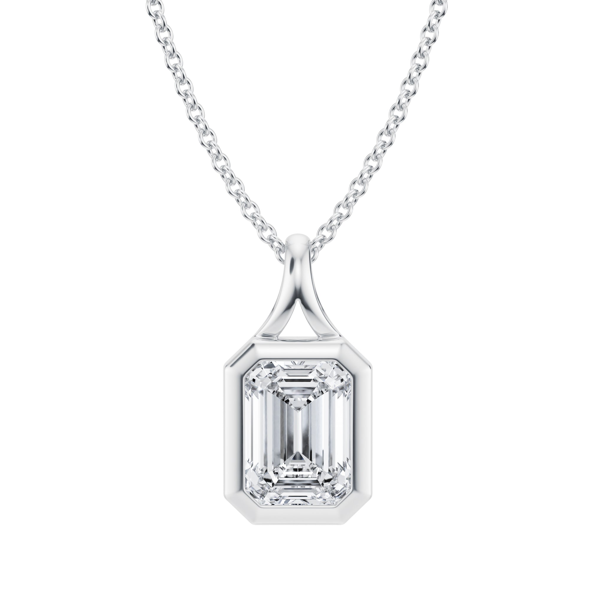 Emerald Lab Grown Diamond Bezel Necklace - 1.5 Carat - Michael Gabriels