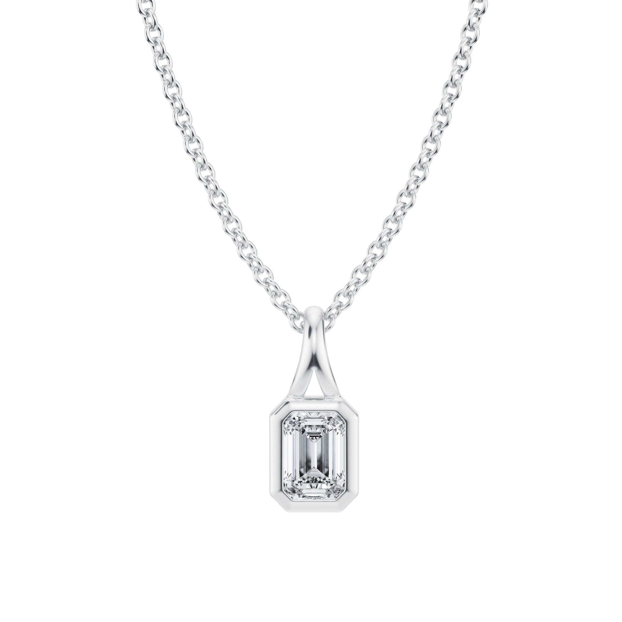 Emerald Lab Grown Diamond Bezel Necklace - Michael Gabriels