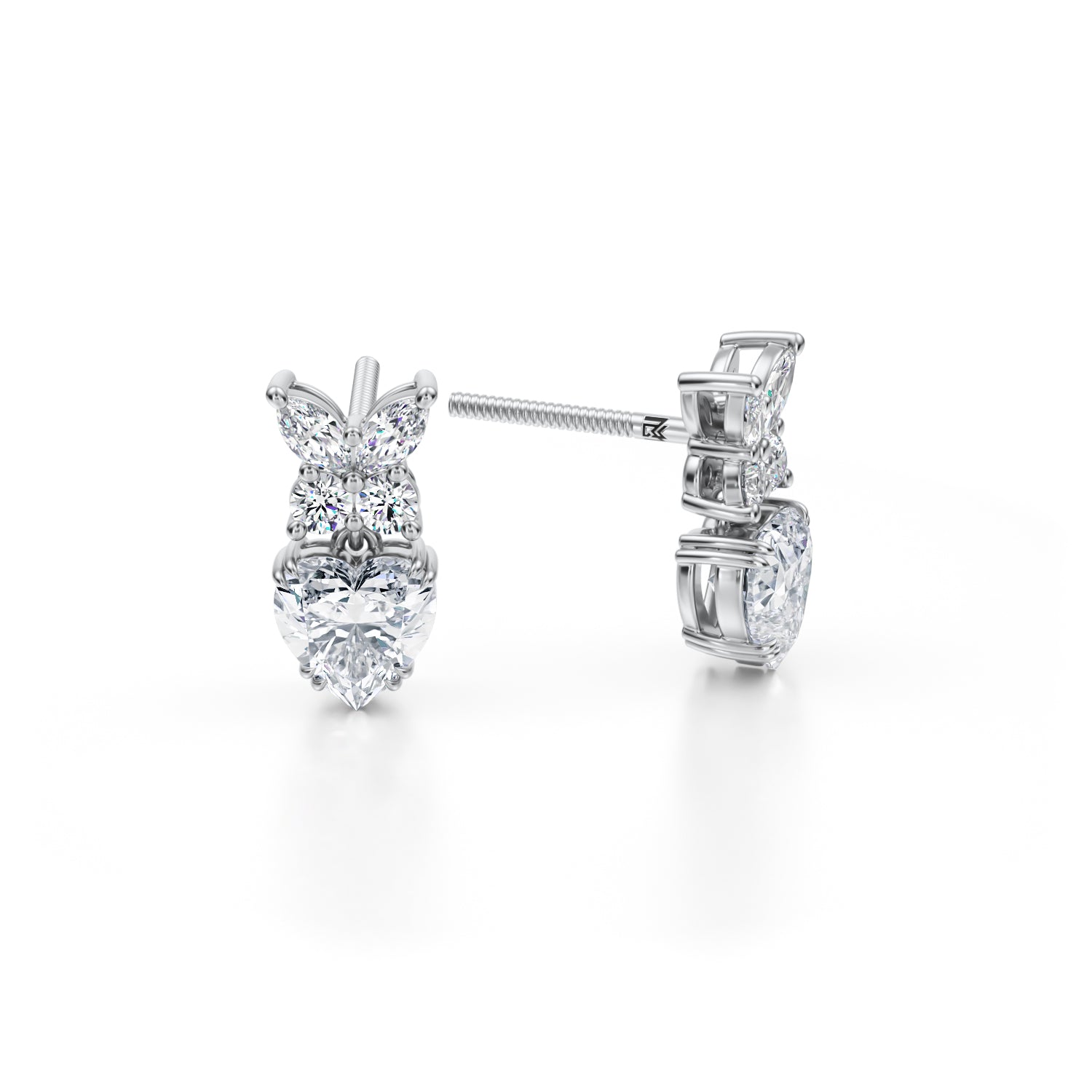 Heart Shape Butterfly Cluster Stud Earrings - Michael Gabriels