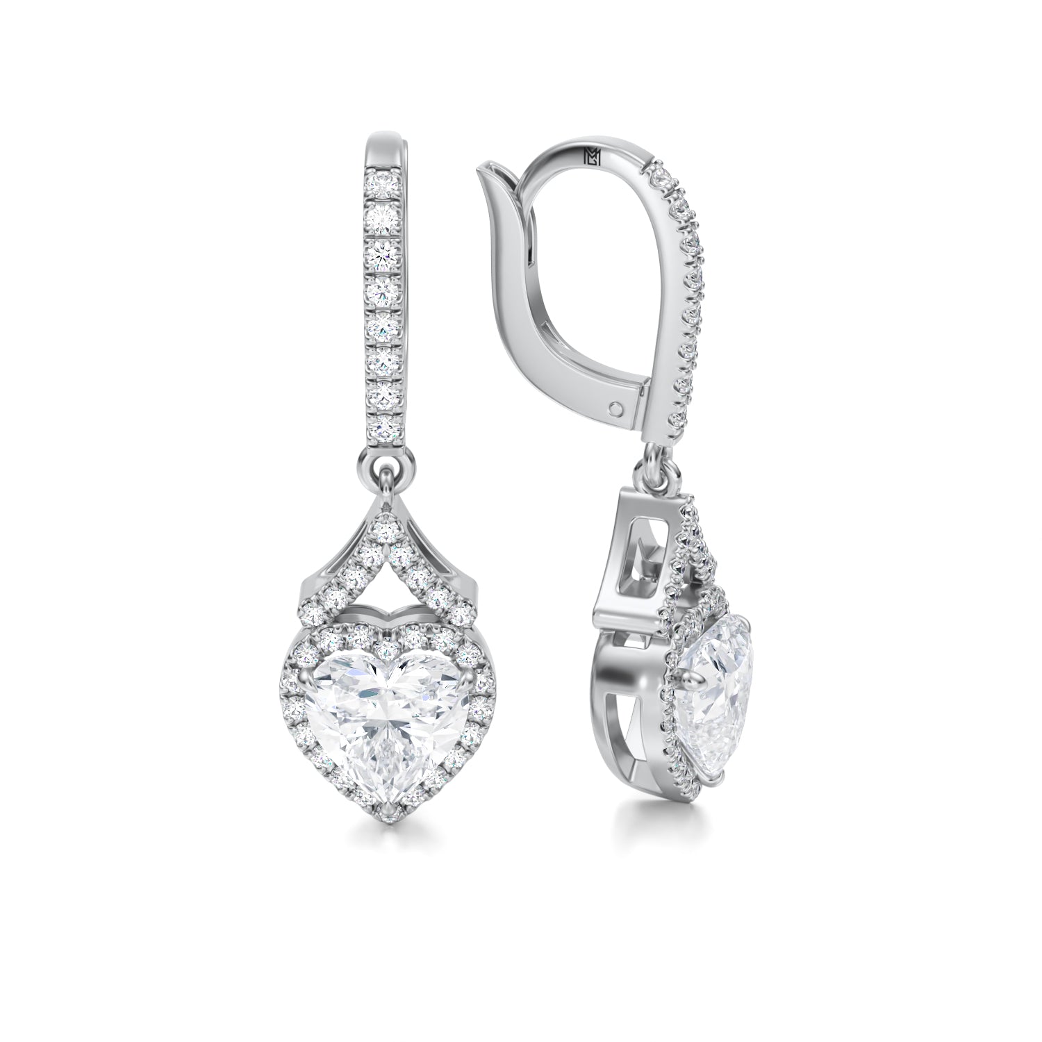 Heart Shape Halo Drop Earrings - Michael Gabriels