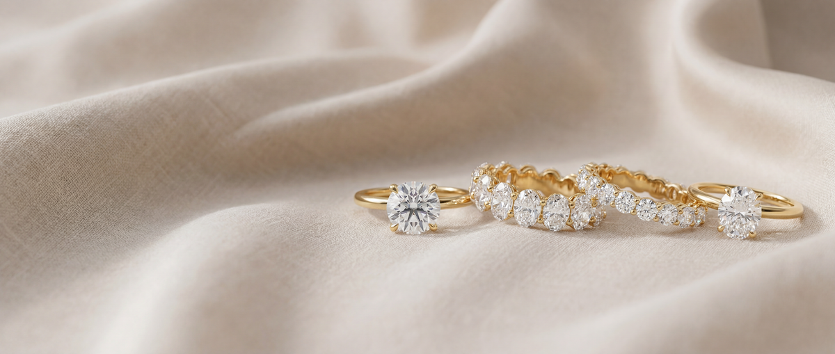 Image showing lab grown diamond rings in different shapes and sizes