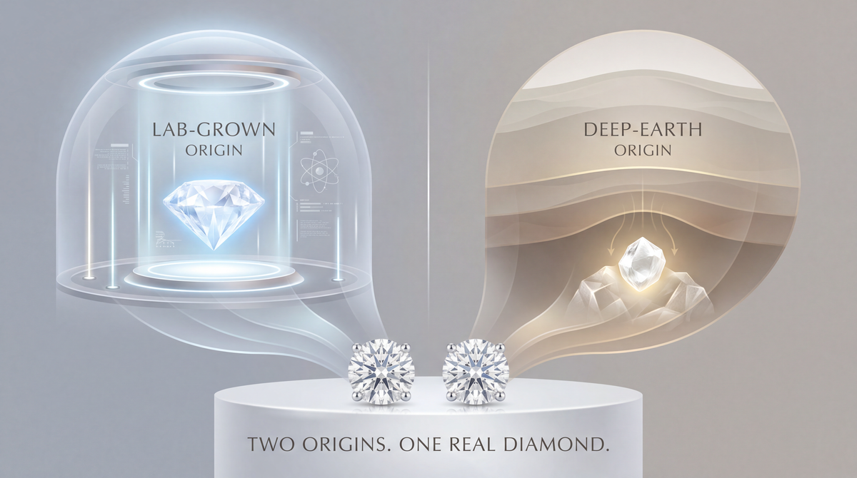 Image Showing Origin of Lab Grown And Real Diamond