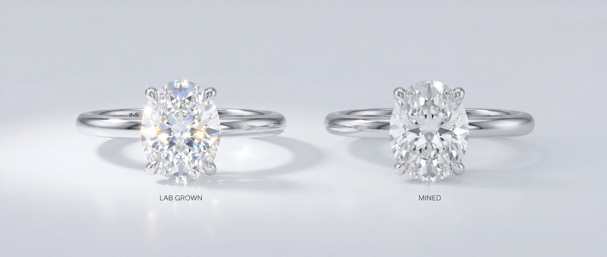 Image showing both Lab Grown Diamond and Mined Ring