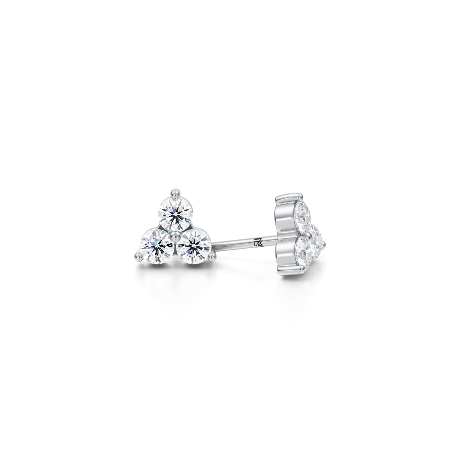 Large Round Lab Grown Diamond Three Stone Cluster Stud Earrings - Michael Gabriels