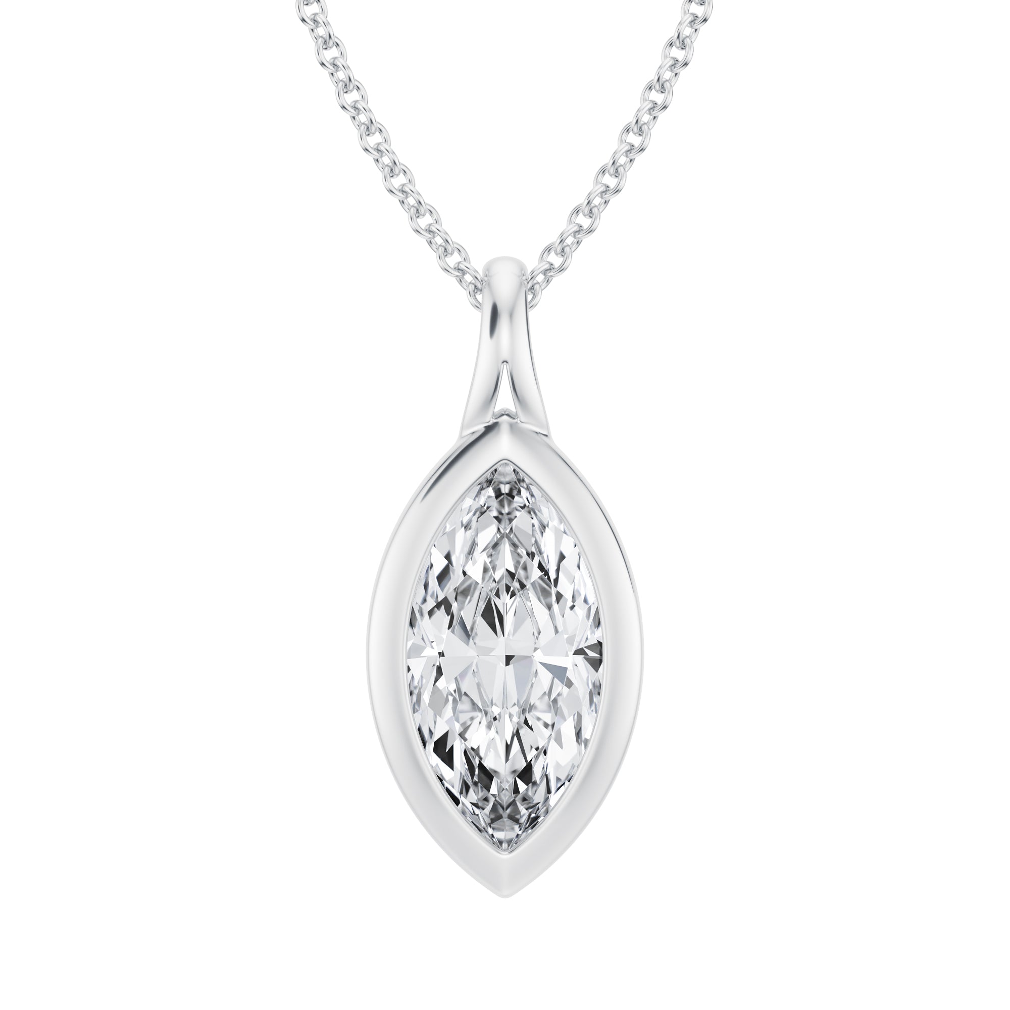 Marquise Lab Grown Diamond Bezel Necklace - 2 Carat - Michael Gabriels