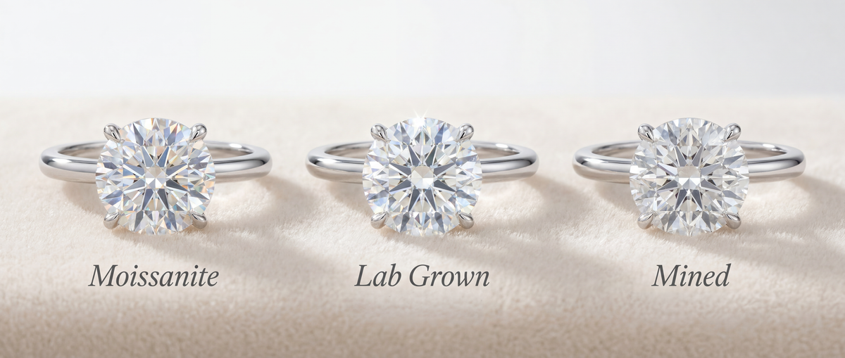 Image showing Lab Grown Diamond, Mined and Moissanite Rings