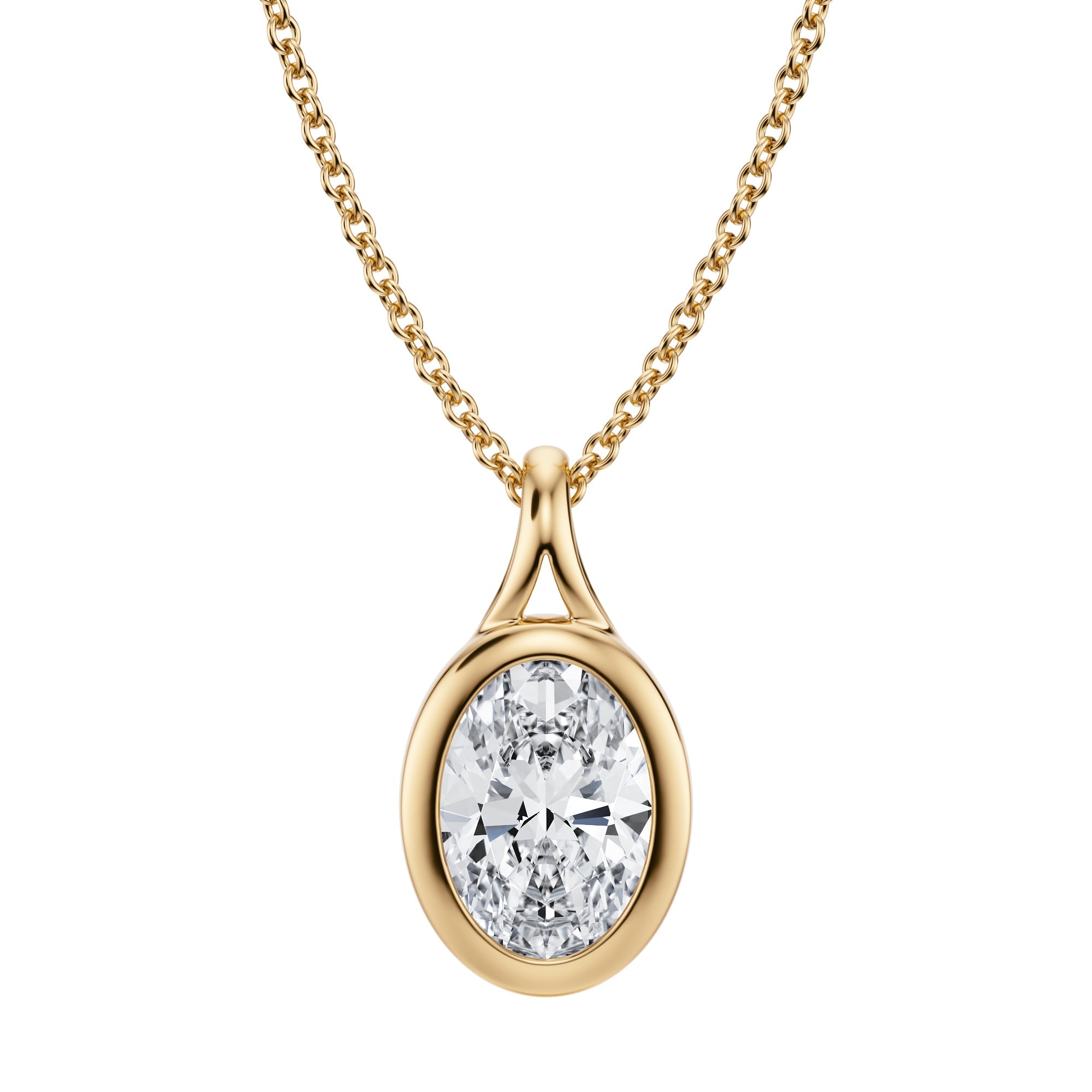 Oval Lab Grown Diamond Bezel Necklace - 1.5 Carat - Michael Gabriels